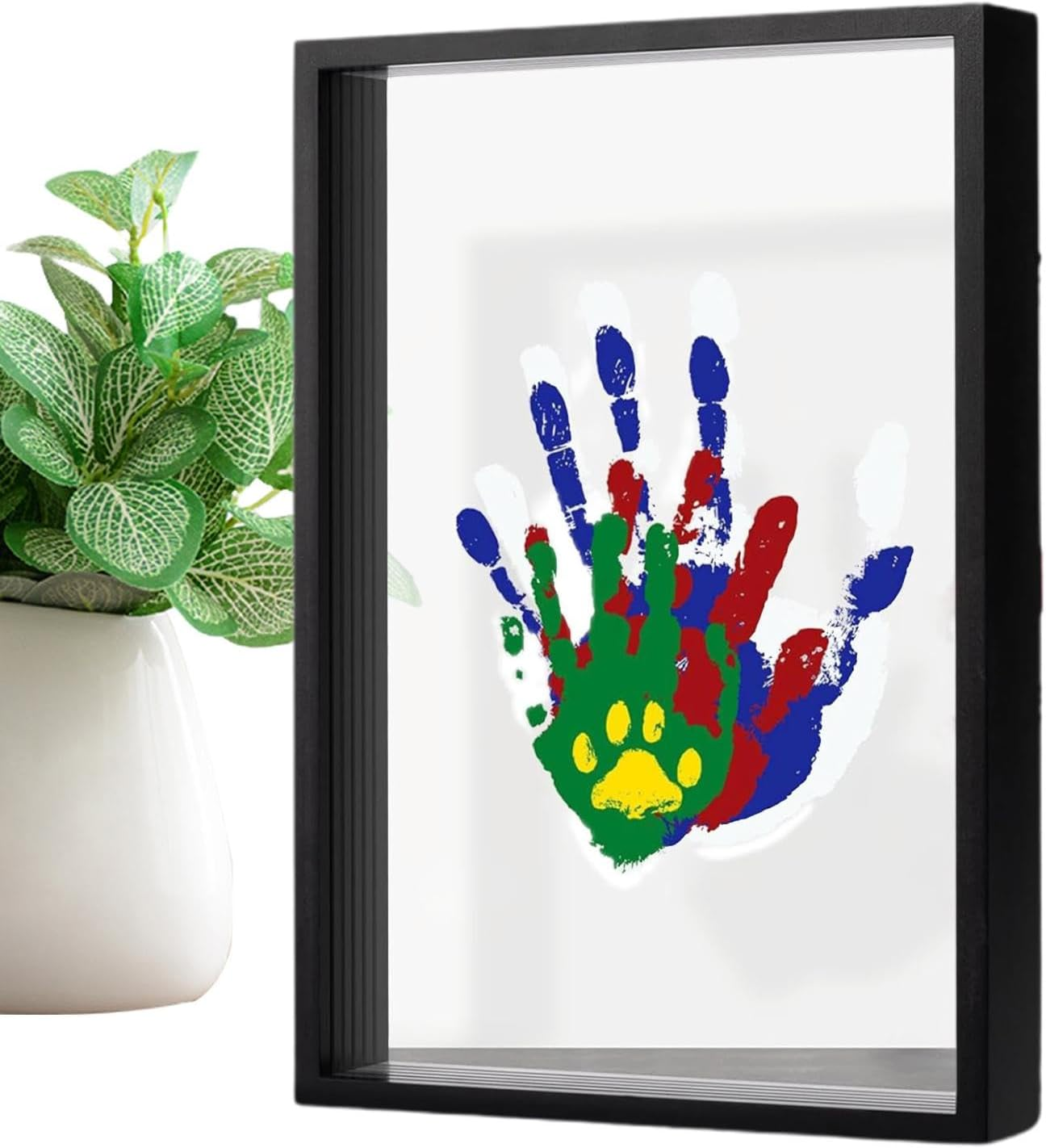 Hand Print Family Kit,Kid Handprint Frame - Wooden Frame Kit Transparent Sheets, Baby-Safe Paint Craft Clear Kit for New Parent, after Birth Home