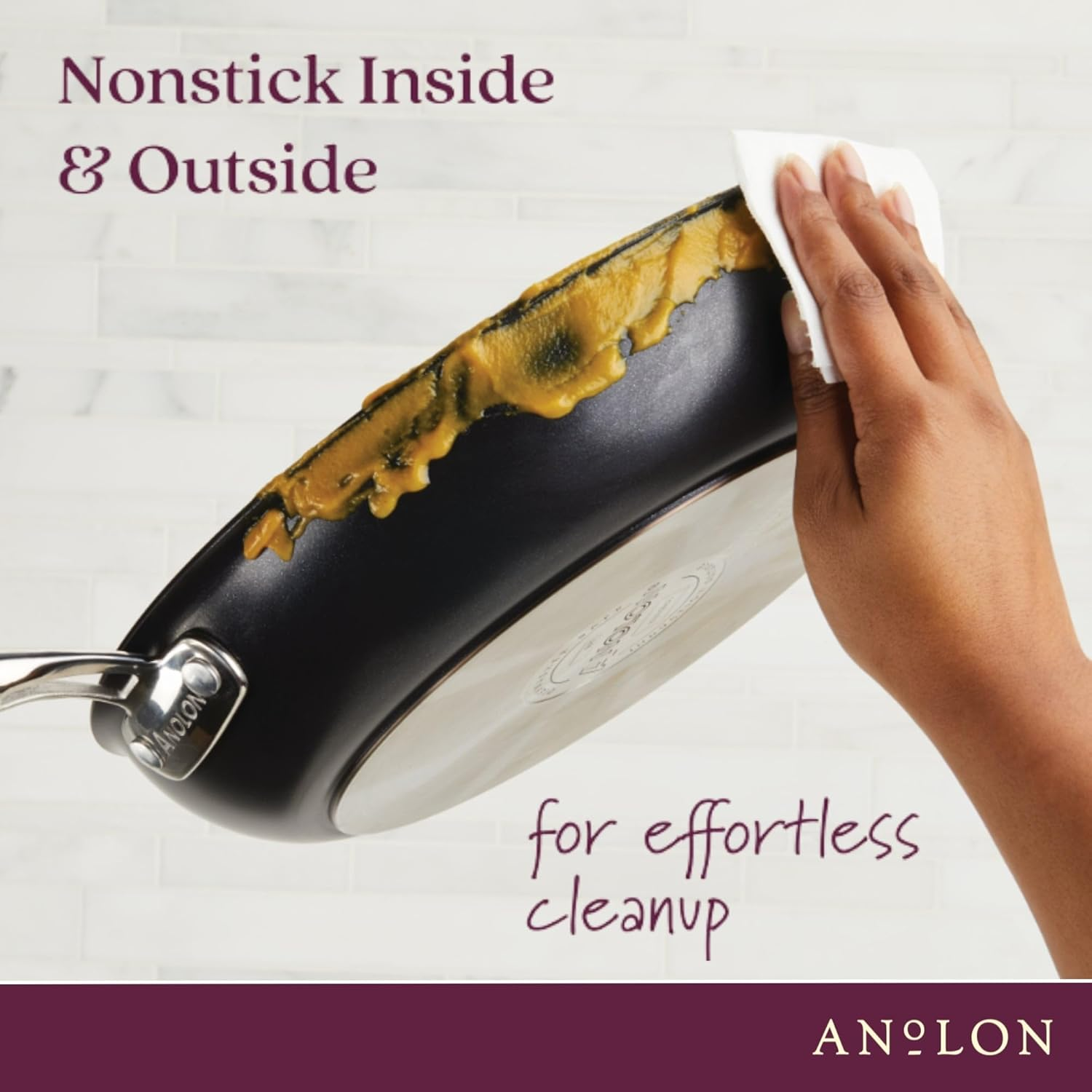 Anolon Smart Stack Hard Anodised Non Stick Cookware 22/25Cm Frying Pan Twin Pack, Skillet Pack, Pots and Pans, Induction Compatible, Dishwasher Safe, Oven Safe, Black image number 2