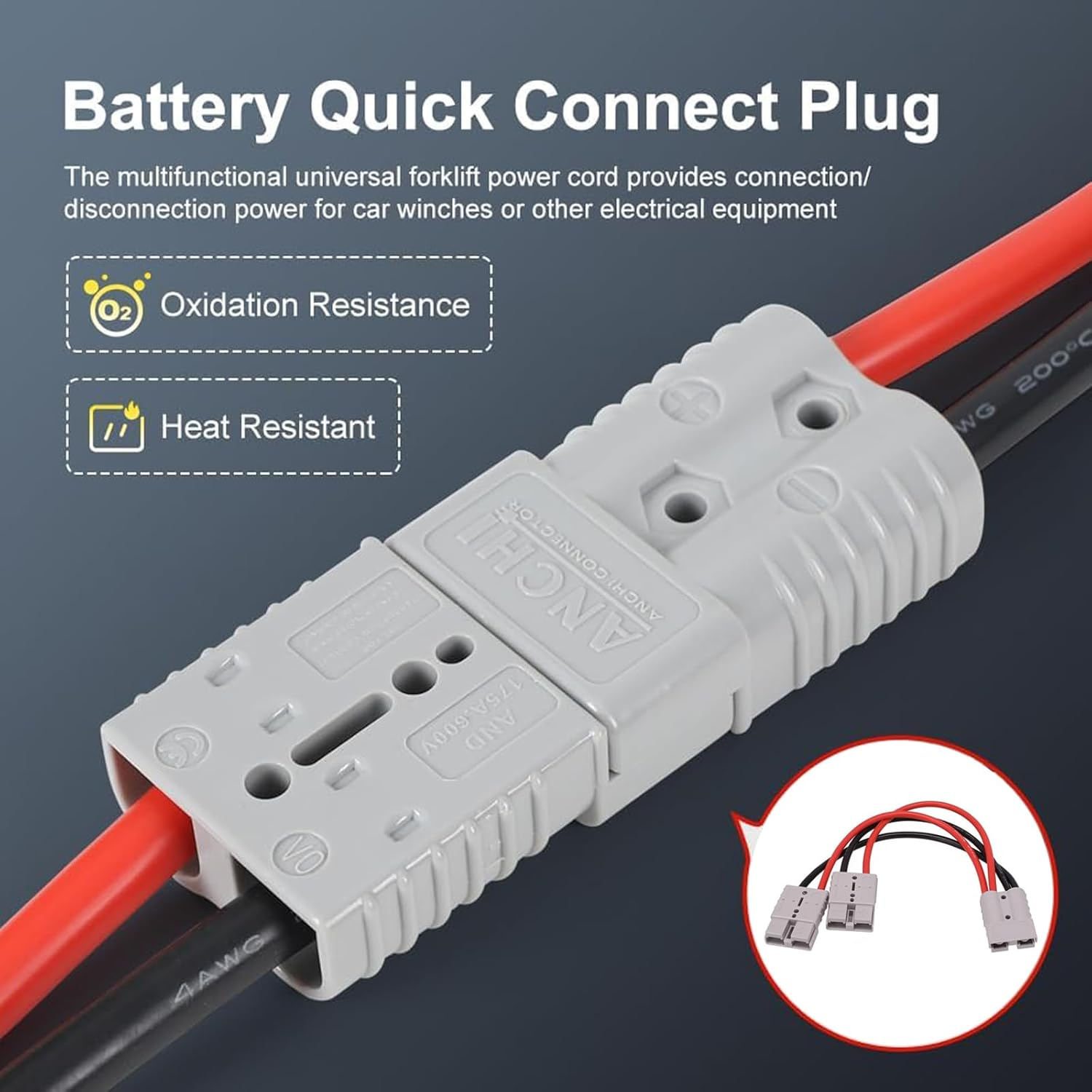 50A Anderson Double Y Splitter Cable,1 to 2 Anderson Plug Connector Double Y Adapter,10 AWG 6Mm Battery Cable for Car, Rv,Truck,Trailer,Winch,Forklift,Solar & Wind Systems image number 2
