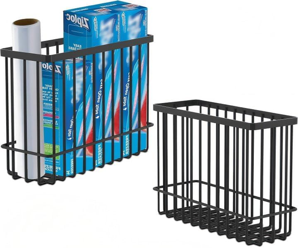 2 Packs Kitchen Cabinet Door Storage Box, Refrigerator Side Organizer, Self-Adhesive Storage Box, Wall Mounted Metal Storage Baskets, Bathroom/Cabinet/Kitchen Items Organiser Storage Box image number 1