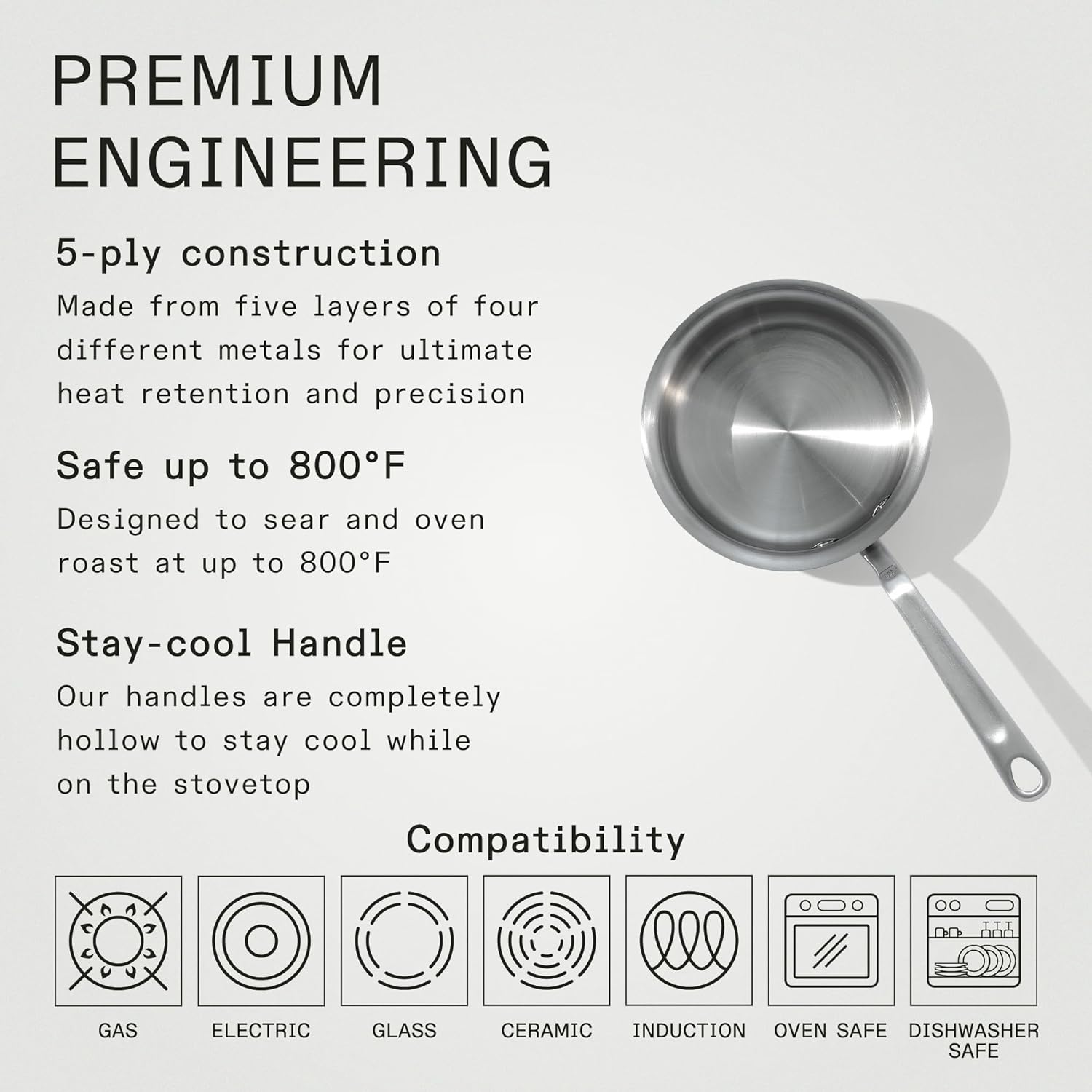 Made in Cookware - 3/4 Quart Stainless Steel Butter Warmer - 5 Ply Stainless Clad - Professional Cookware - Crafted in Italy - Induction Compatible