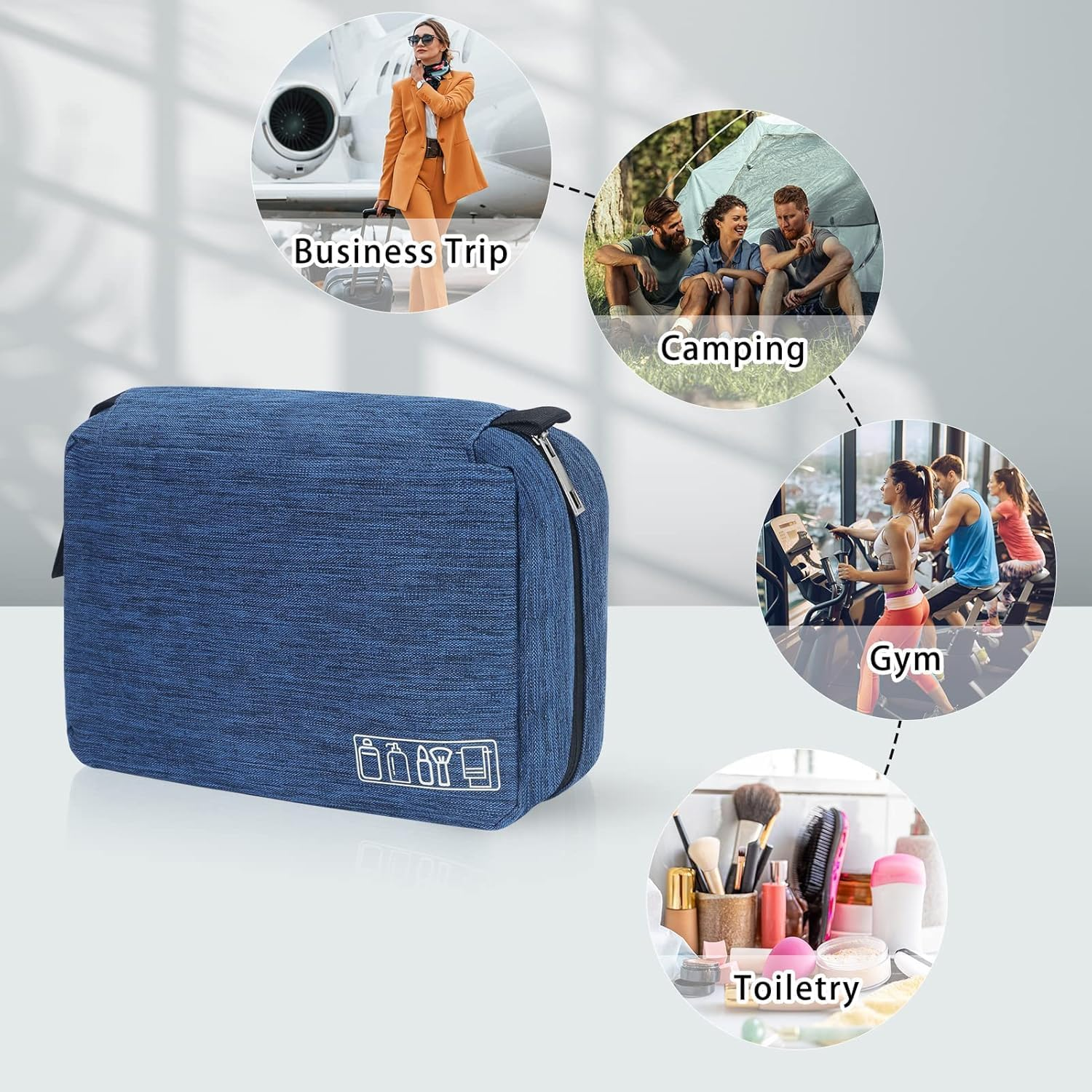 Hanging Toiletry Bag with Handles Portable Wash Bag for Camping and Outdoor Wash Organiser + 2 Drawstring Pouches | Dry/Wet Separation Blue image number 5