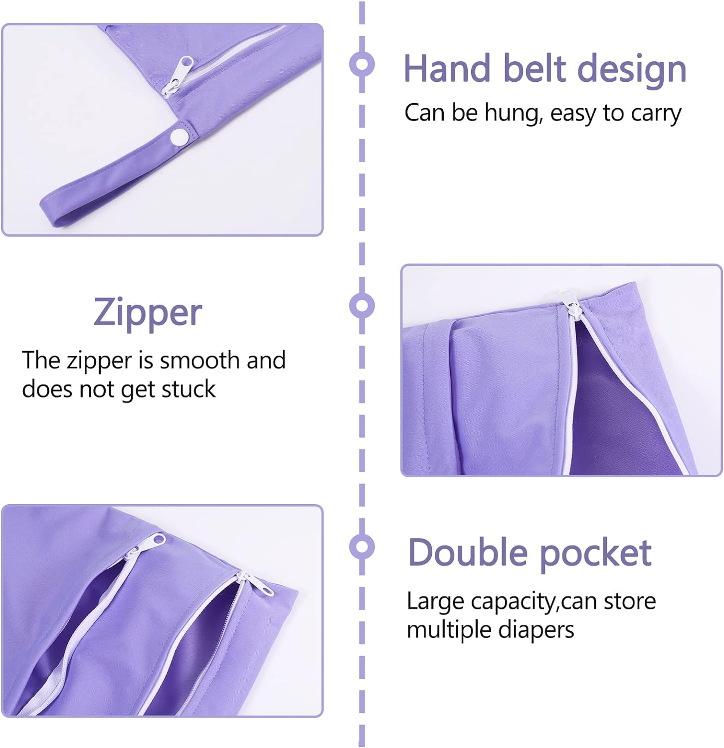 2 Packs Wet Bag, Waterproof Wet Dry Bags Reusable Washable Cloth Diaper Bags Nappy Bags with Double Zipper Pockets for Baby Items Wet Clothes Swimming Gym Pool Beach Bag, Purple+Green, - Blue+Green image number 3