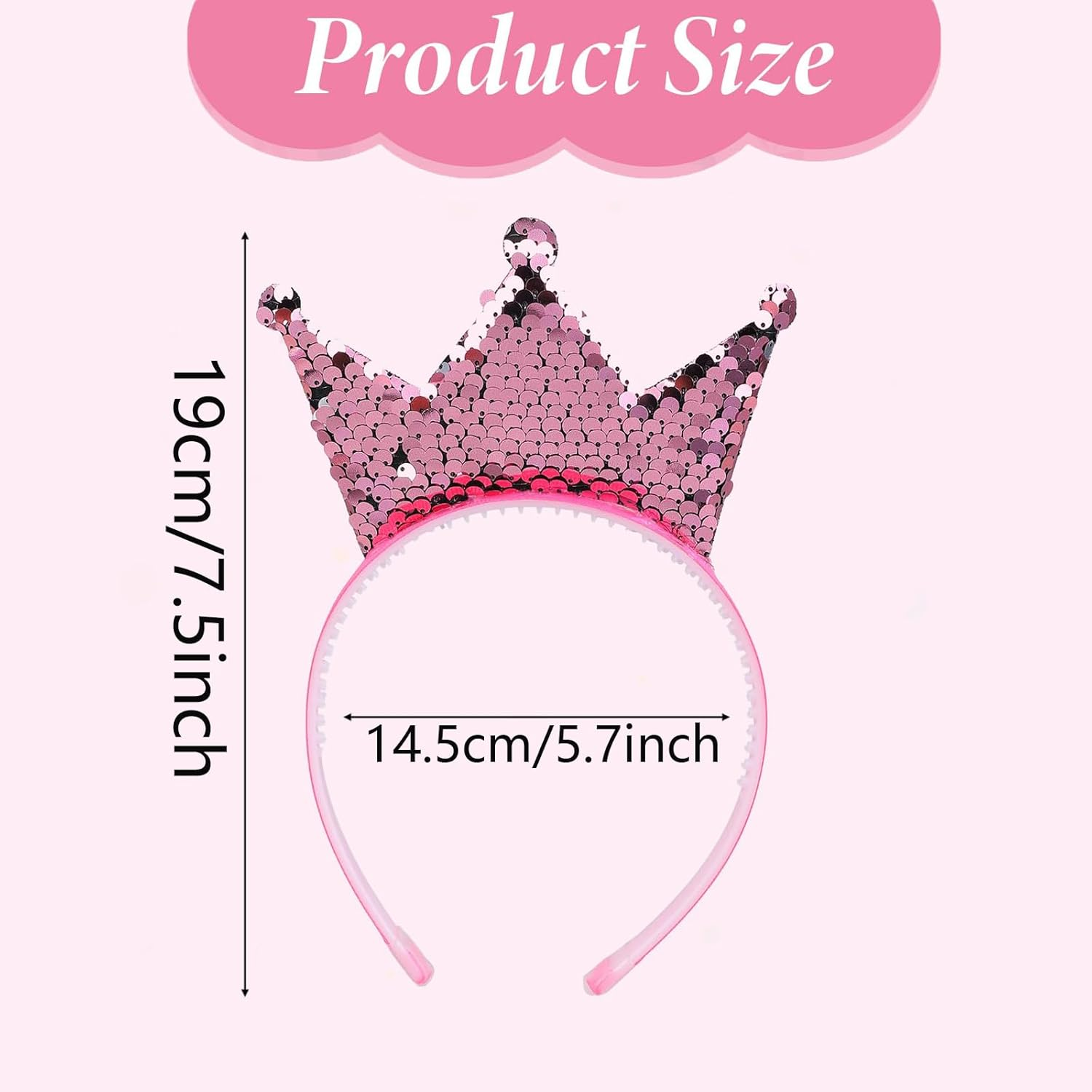 Yuannee Sequin Crown Headband,2 PCS Glitter Crowns Hair Band Princess Girls Shiny Crown Hair Band Halloween Christmas Glod Hair Hoop for Girls Women Birthday(Pink)