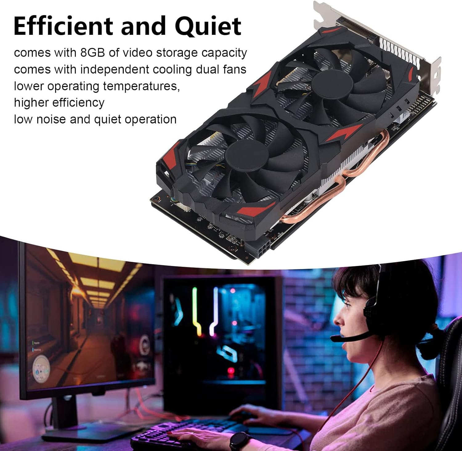 RX 580 8GB 256BIT Gaming Graphics Card with Dual Fans for Desktop Pcs, Plug and Play, Efficient and Quiet, Easy Installation, Stable and (580 8G D5) image number 4