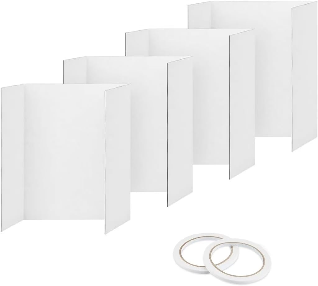 Tri-Fold Presentation Boards, 4Pcs Trifold Poster Board with Tape, White Corrugated Display Board, White Corrugated Project Boards for Science Fairs, 24X16 Inches image number 6