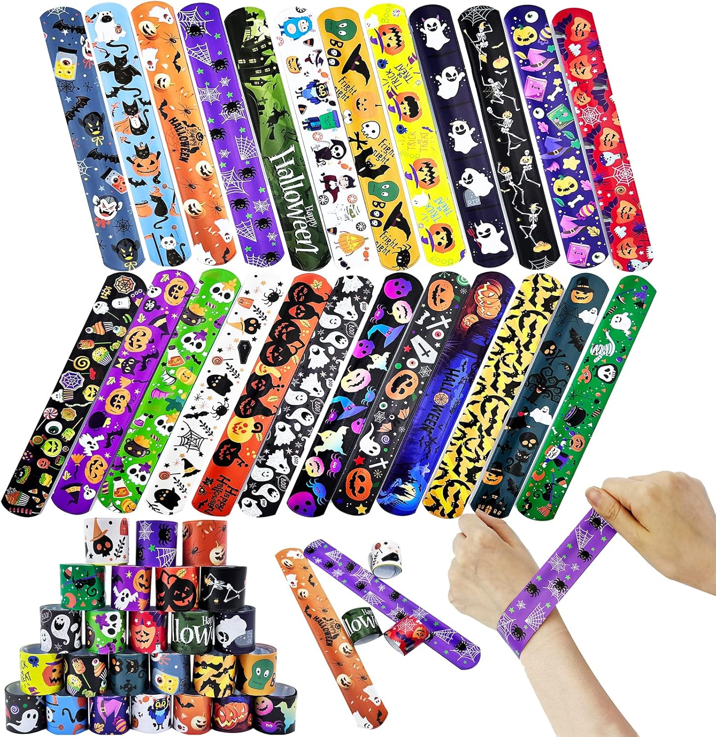 YAAVAAW 24Pc Gamer Slap Bracelet Band Bulk for Kids Boys Girls Gaming Party Bag Filler, Kids Gaming Accessory image number 1