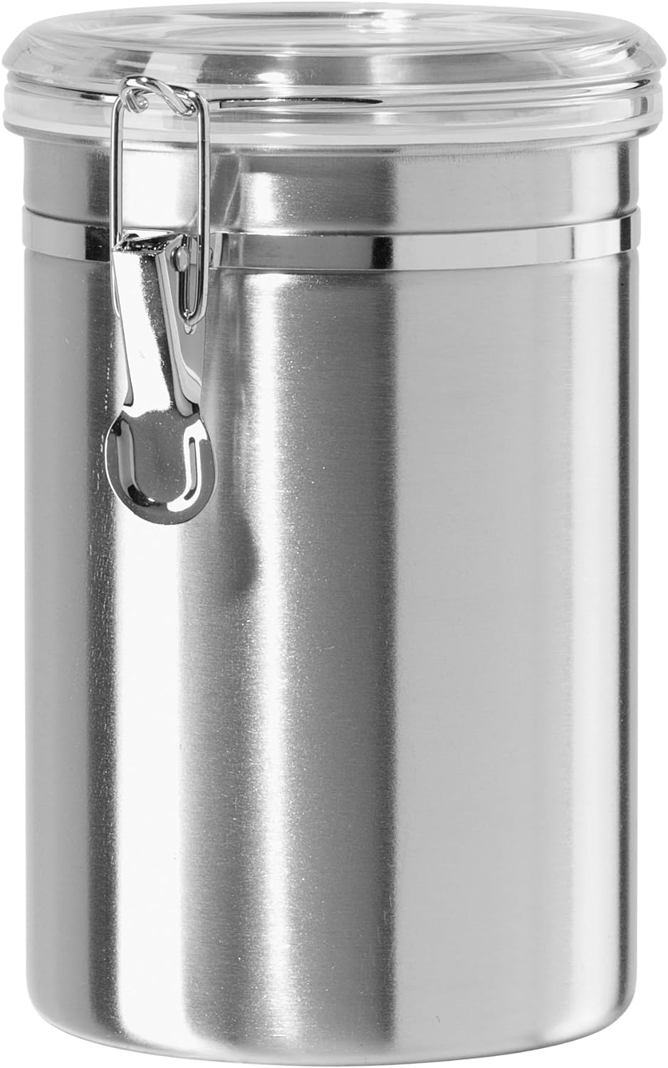 OGGI Stainless Steel Kitchen Canister 62Oz - Airtight Clamp Lid, Clear See-Thru Top - Ideal for Kitchen Storage, Food Storage, Pantry Storage. Large Size 5" X 7.5". - 26-Fluid Ounces, Stainless Steel image number 2