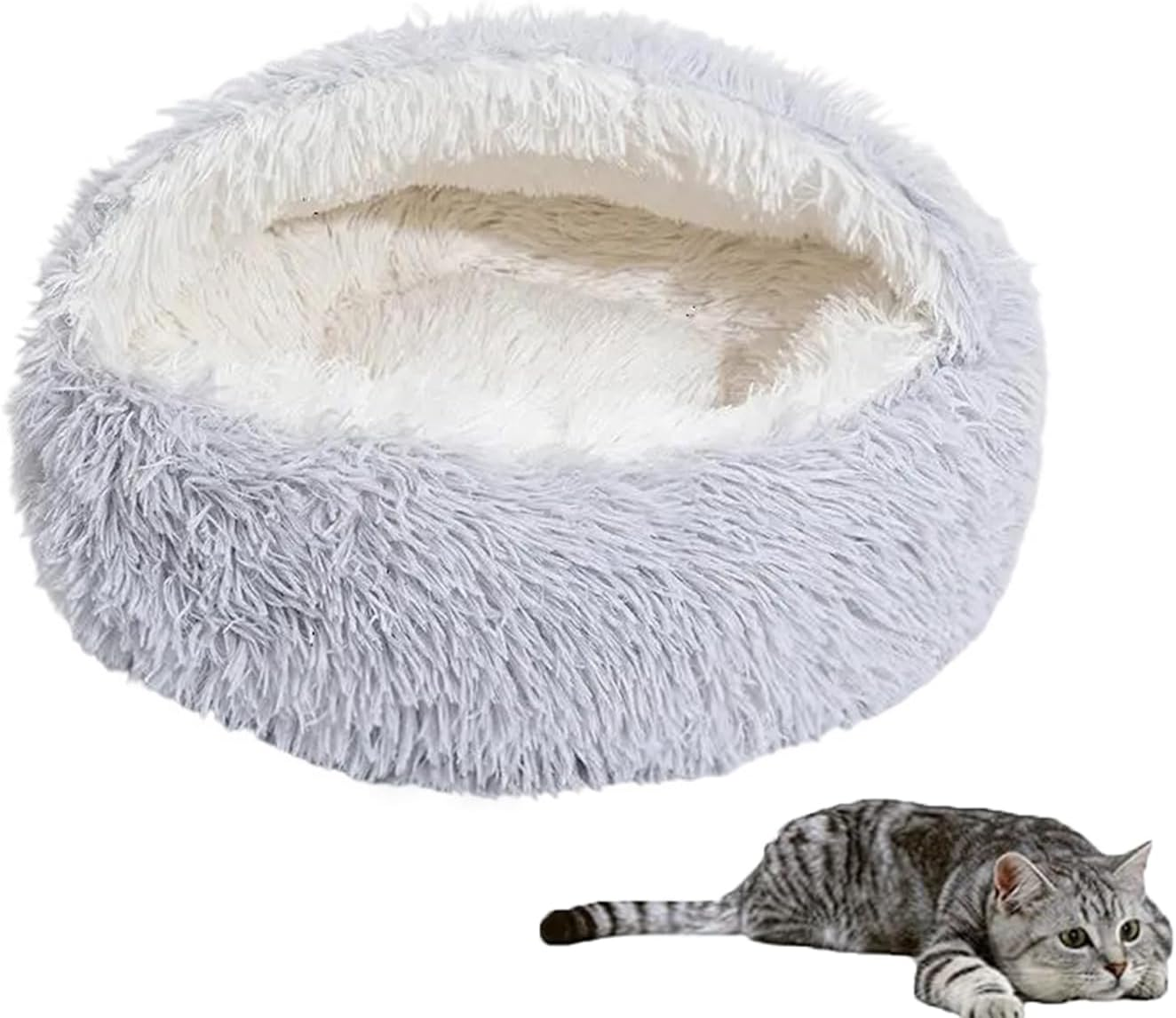 Roczential Small Dog Cave with Cover, Anti-Anxiety Calming Plush Dog Cave Bed, Cat Bed with Cover with Non-Slip Bottom for Puppies and Kittens (50Cm) image number 2