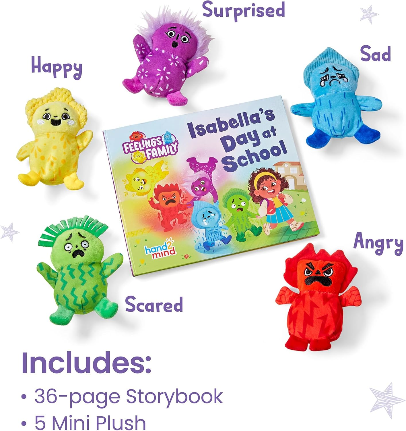 Hand2Mind Feelings Family Introductory Storybook and Plush Set, Toddler Emotions Book, Social Emotional Learning Activities, Play Therapy Toys, Preschool Books 3-5, Calm down Corner Supplies image number 2