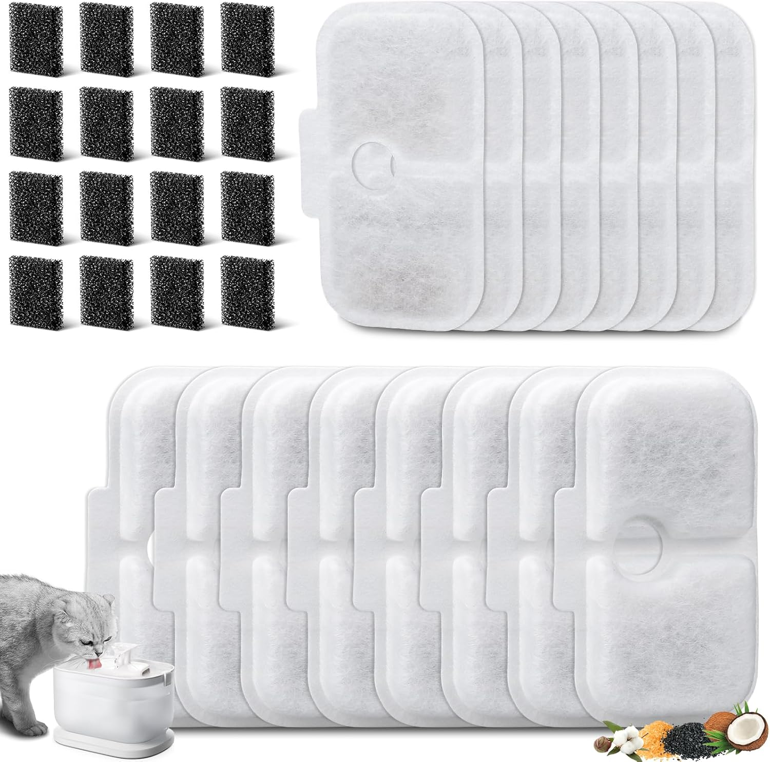 Pack of 16 Cat Fountain Filters for Petlibro Dockstream Drinking Fountain for Cat PLWF005, PLWF115, PLWF105, Includes 16 Filter Cat Fountain and 16 Pump Filter Sponges image number 2