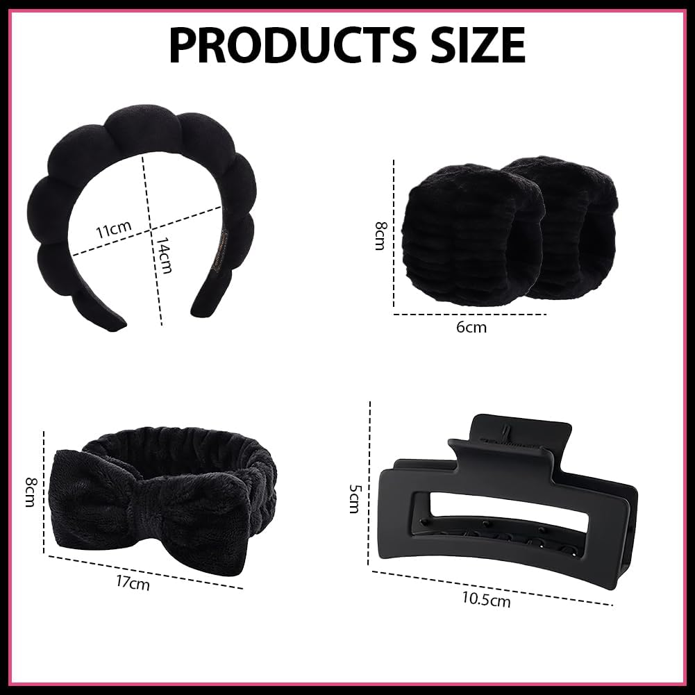 Women'S Spa Hair Set, 5 Pieces Puffed Sponge Make-Up Headband for Women and Girls, Household Essentials for Women, for Skin Care, Face Washing, Shower, Girls Household Items