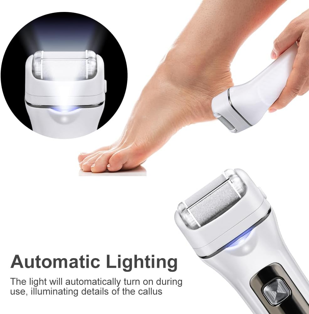 Double Roller Callus Remover Electric with 1 Replacement Roller & 2 Callus Obes, Callus Removal, Electronic Foot Care Callus File with LED Display & Light, 2 Gear Foot Care Device Pedicure Set image number 5