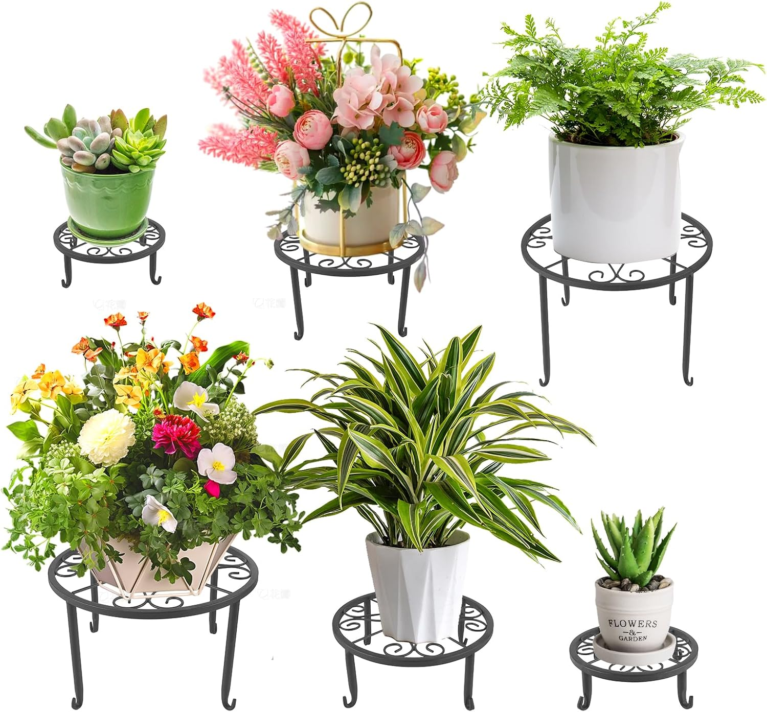 6 Pack Outdoor Plant Stand, Heavy Duty Metal Plant Pots Indoor, Flower Stand Indoor Outdoor, Rust Proof Iron Planter Stands, Multi-Size Metal Plant Rack, Garden Flower Pot Stands for Home Patio Yard image number 2