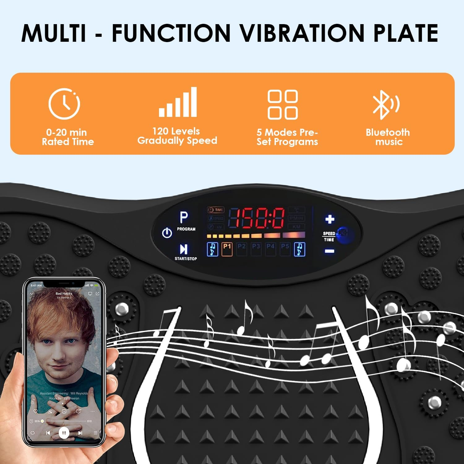 Vibration Plate Exercise Machine with Bluetooth Speaker, Vibration Plate Platform for Lymphatic Drainage, 120 Adjustable Speeds Power Vibrating Plate Helps Weight Loss, Shaping image number 6