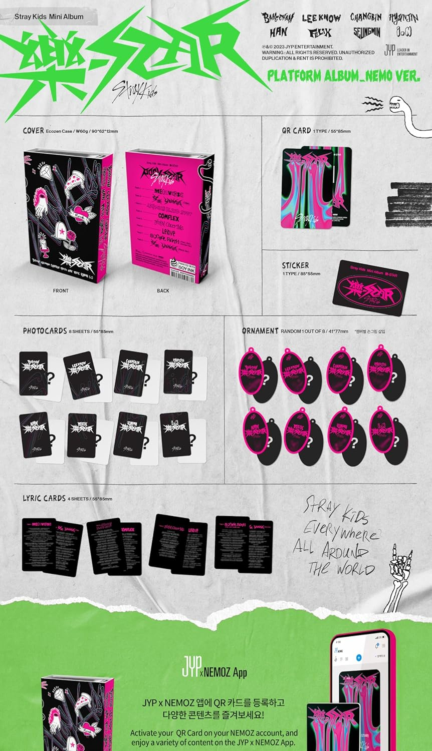 Stray Kids 樂-STAR Rock-Star 8Th Mini Album Platform NEMO Version Case+1P QR Card+1Ea Sticker+8P Photocard+1Ea Ornament+4P Lyric Card+Tracking Sealed SKZ image number 2