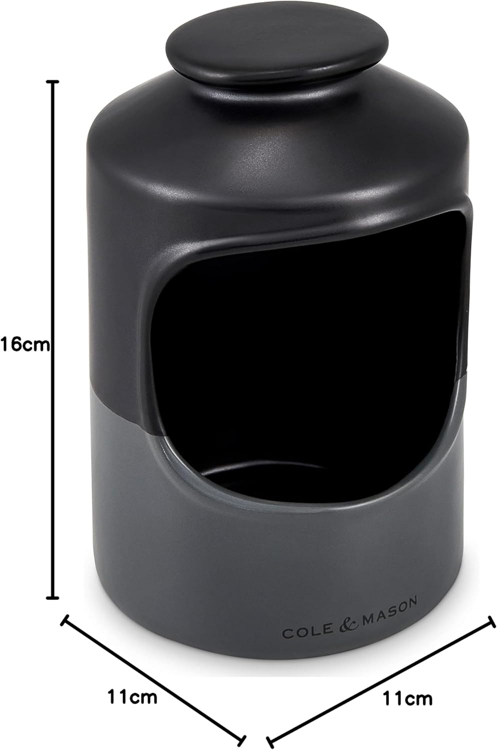 Cole & Mason Strethall Black/Grey Salt Pig, Kitchen Organisation, Seasoning Storage Pot/Salt Cellar, Ceramic, (H) 163 Mm X (D) 110 Mm, Salt Not Included