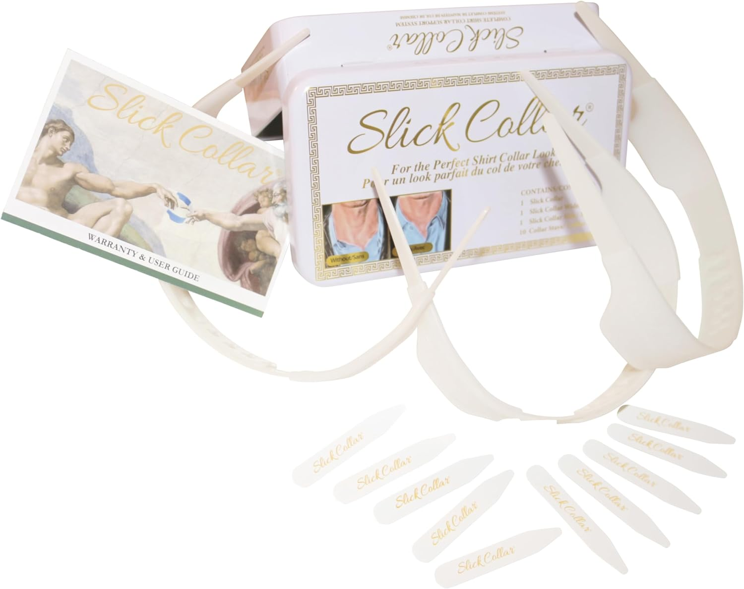 Slick Collar Adjustable Shirt Collar Support Bundle with Collar Stays for Men Women Shirt & Polo Collar, White, 6 Count (Pack of 1)