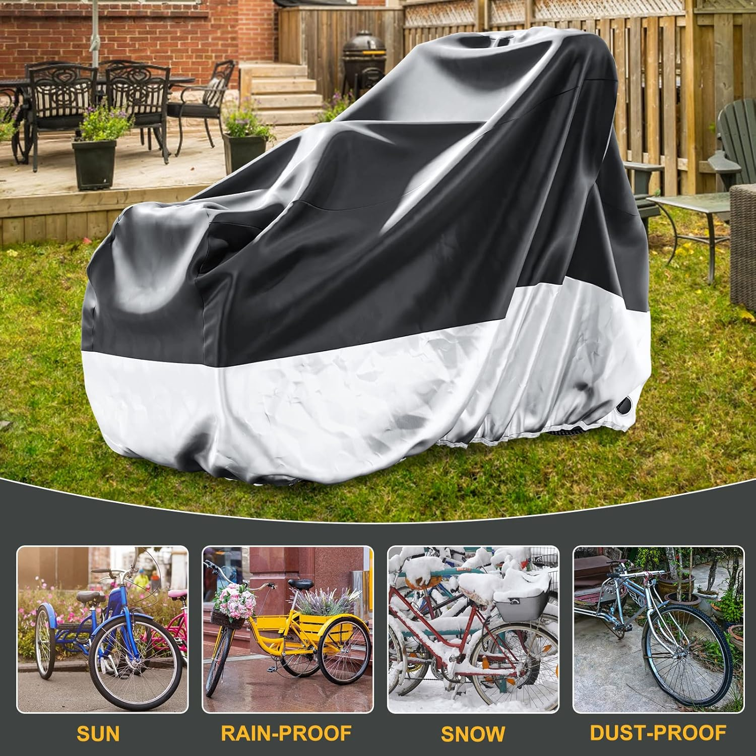 MOONCOOL Adult Tricycle Cover Trike Cover, 3 Wheeled Bicycle Bike Cover for Outdoor Storage Waterproof, Dust Wind Proof for Bikes