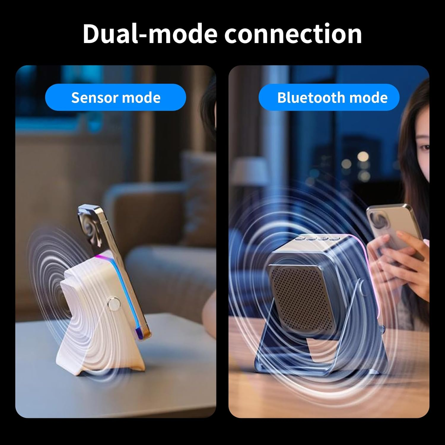 5 in 1 Wireless Induction Bluetooth Speaker, Wireless Induction Speaker with Adjustable Phone Stand, 8 Colors RGB Ambient Light, Bluetooth 5.2, Fast Connect Audio Player (2*White) - 2*Black image number 3