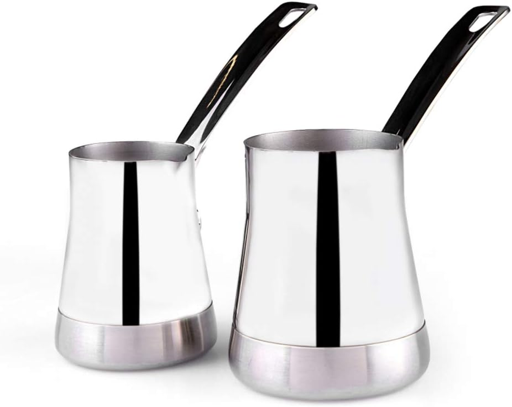 Karaca Win Turkish Coffee Pot with Metal Handles for Stove, Stainless Steel & Elegant Turkish Cezve for Briki Greek, and Arabic Coffee (Set of 2) image number 2