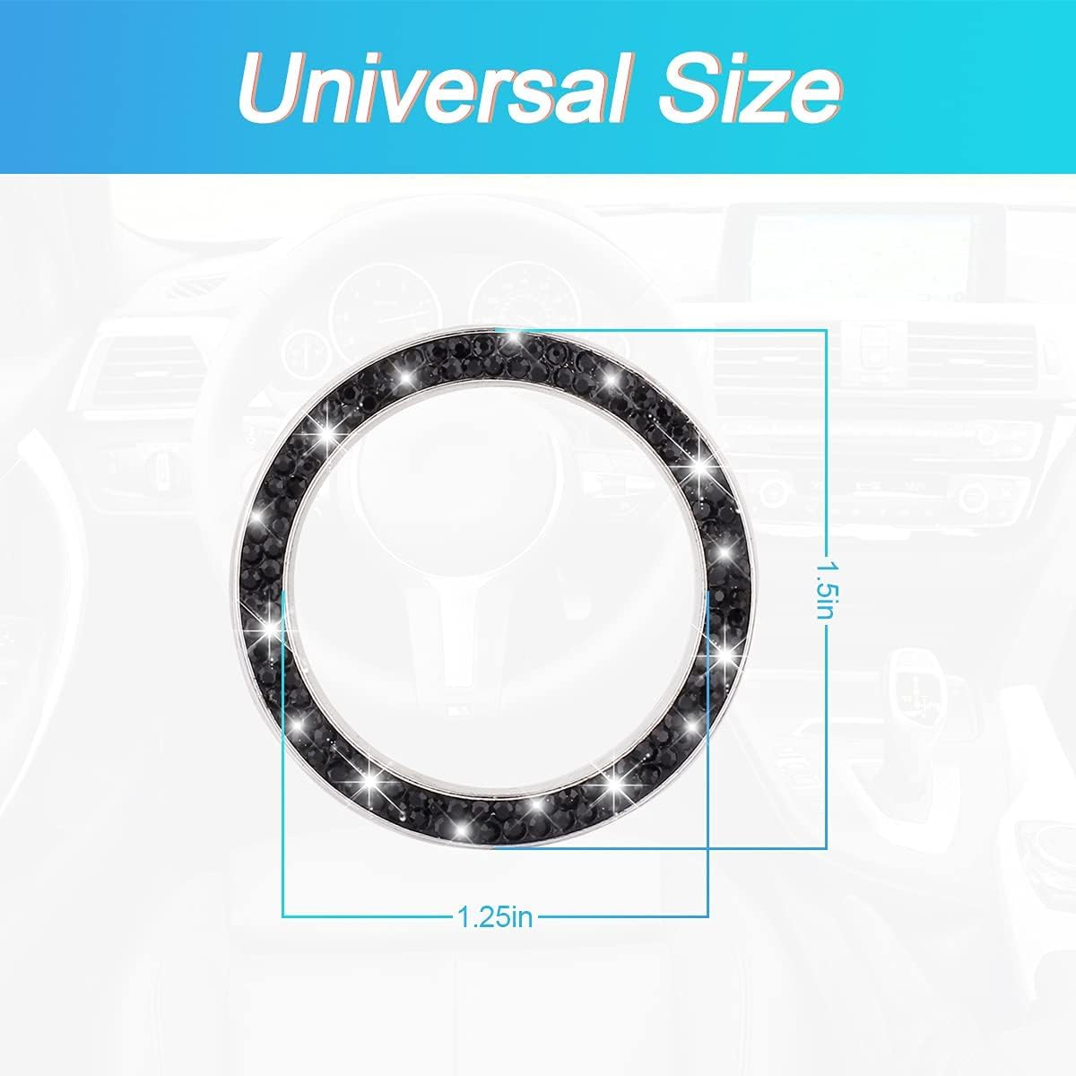 Car Bling Crystal Rhinestone Engine Start Ring Decals, 2 Pack Car Push Start Button Cover/Sticker, Key Ignition Knob Bling Ring, Sparkling Car Interior Accessories for Women (Black) image number 4