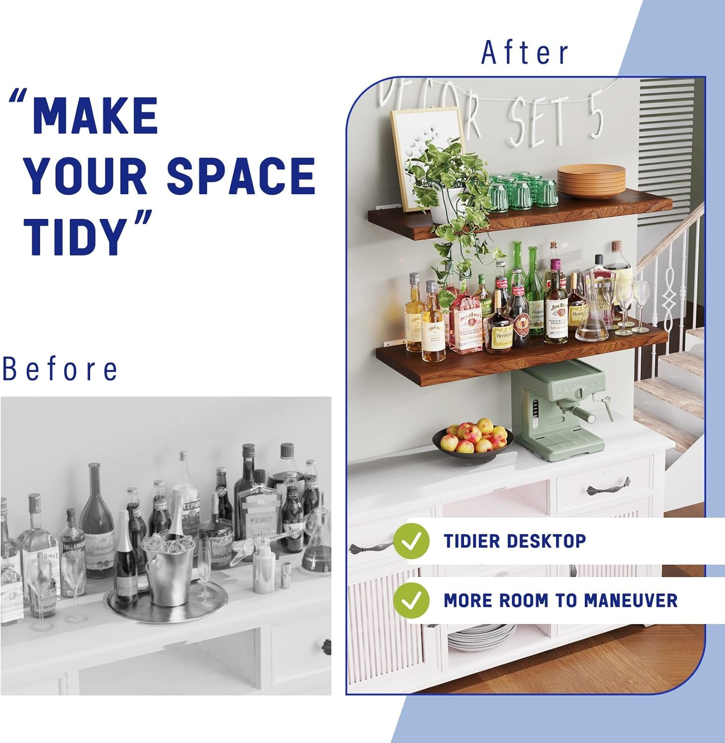 Goovilla Shelf Bracket, Heavy Duty Floating Shelf Brackets 6 Inch Long, 6 Pack Brackets for Shelves, White Coated Metal Wall Shelf Support Brackets with 1/5 Inch Thick and 160 Lb. Load Capacity