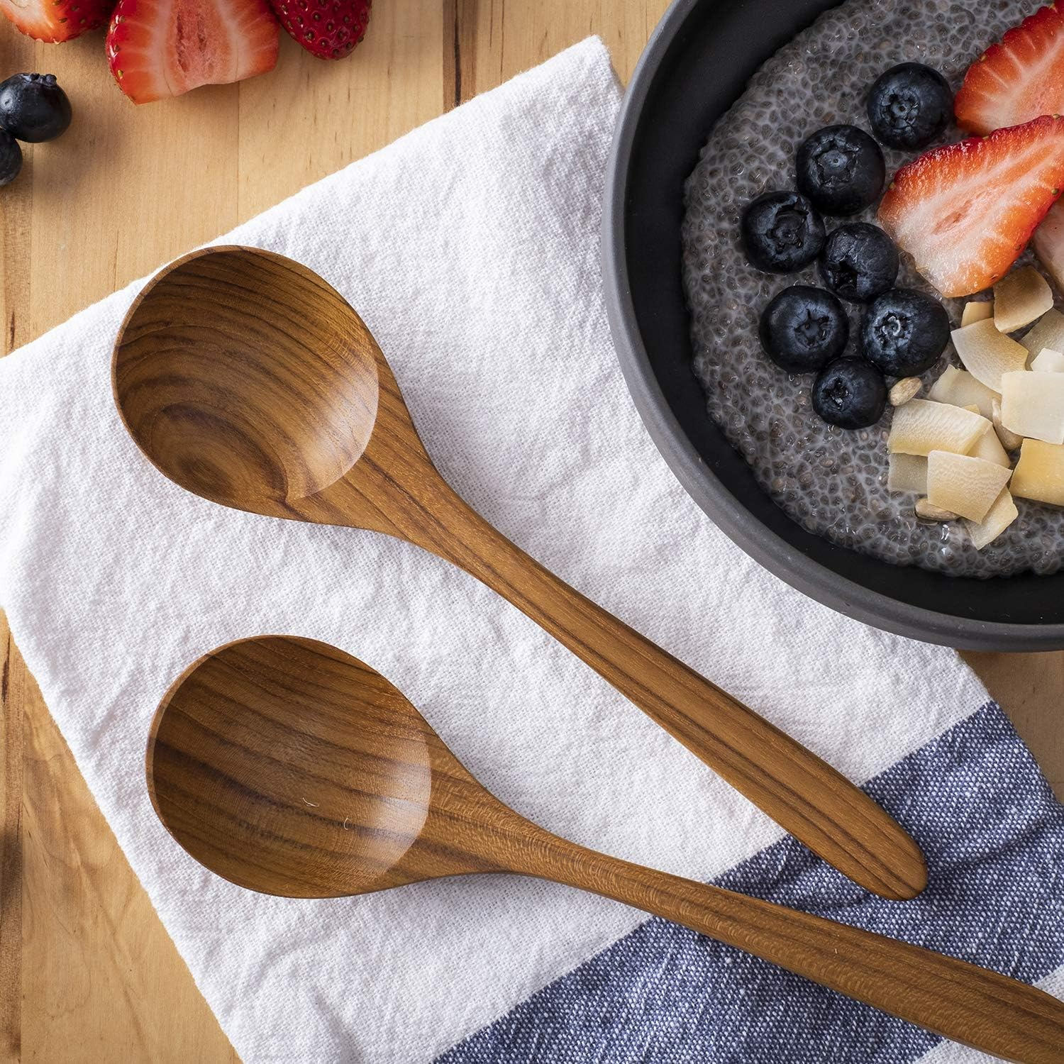 FAAY round Wood Soup Spoons - Teak Tableware and Flatware Handcrafted from High Moist Resistant Teak - Healthy, 100% Eco-Friendly image number 1