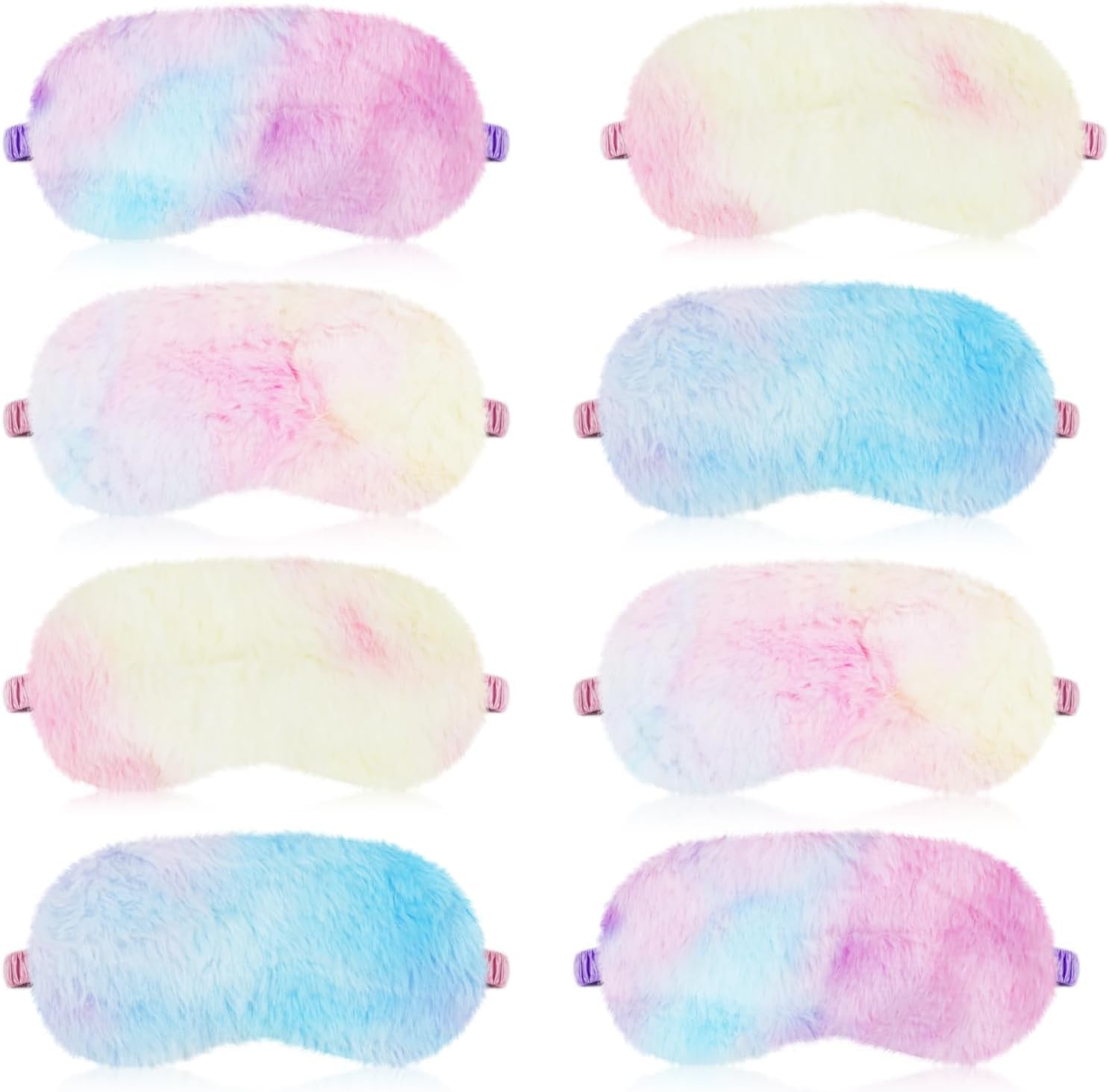 8 Pcs Plush Sleeping Masks Plush Sleeping Eye Masks Covers Silk Sleep Mask Fluffy Comfortable Sleeping Blindfold Rainbow Faux Fur Eye Shade for Travel Sleepover Nap Party Supply Girls Women image number 1