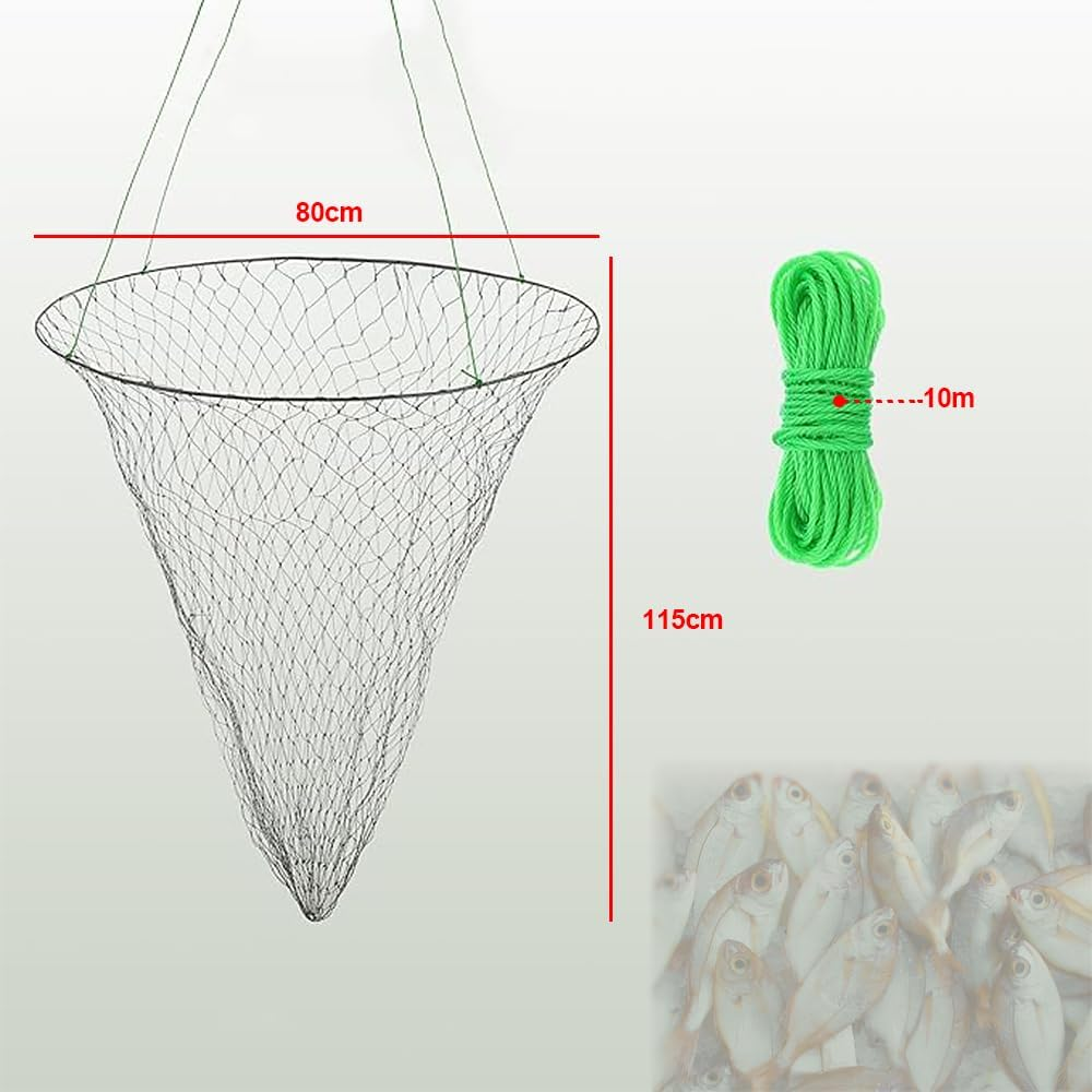 2-Pack Foldable Fishing Drop Nets - Soft Steel Hoop & Nylon Mesh Nets with Rope for Bridge/Pier Fishing, Comes with Storage Bag and Bait Bag (Easy Storage) image number 1