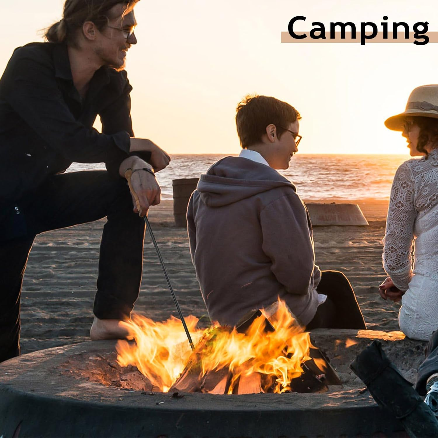 AGM Fire Pit Poker, 32" Fire Poker Stick with Wooden Handle for Campfire, Fireplace, Bonfires, Heavy Duty Wrought Iron Fire Pit Tools Accessories for Outdoor & Indoor