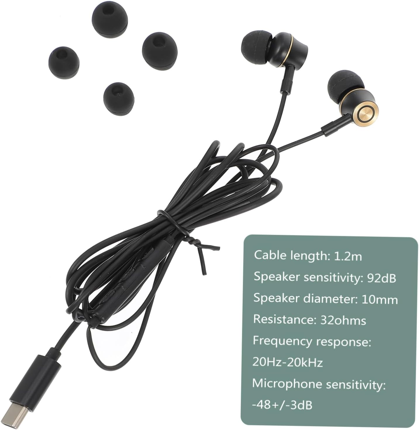 LAPYAPPE USB Type-C In-Ear Earbuds with Mic Noise Reduction Wired Headphone for Phone and Tablet Black Metal Housing Suitable for Call and Music image number 5