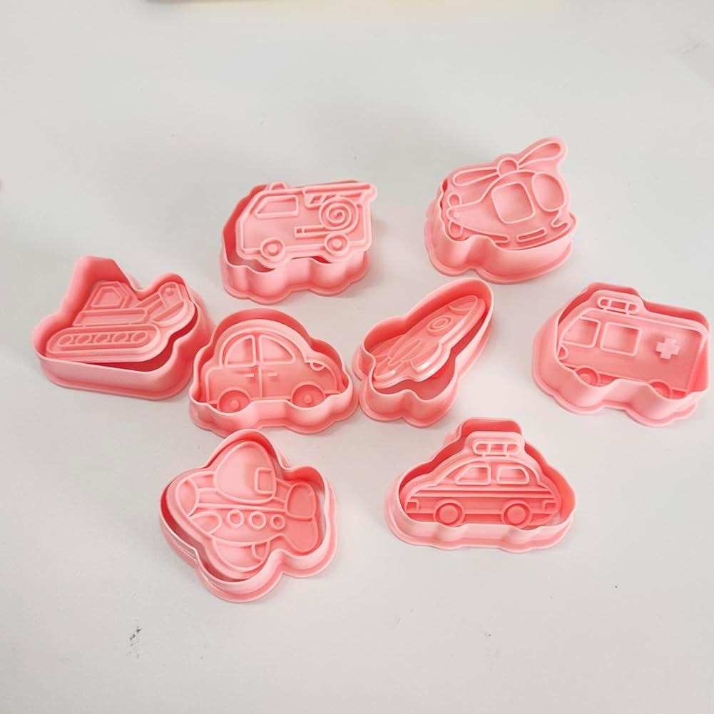 8 Pack Transportation Vehicle Cookie Cutters with Plunger Stamper, Transportation Theme Embossing Cutter for Fondant Biscuit Pastry Cheese Baking image number 4