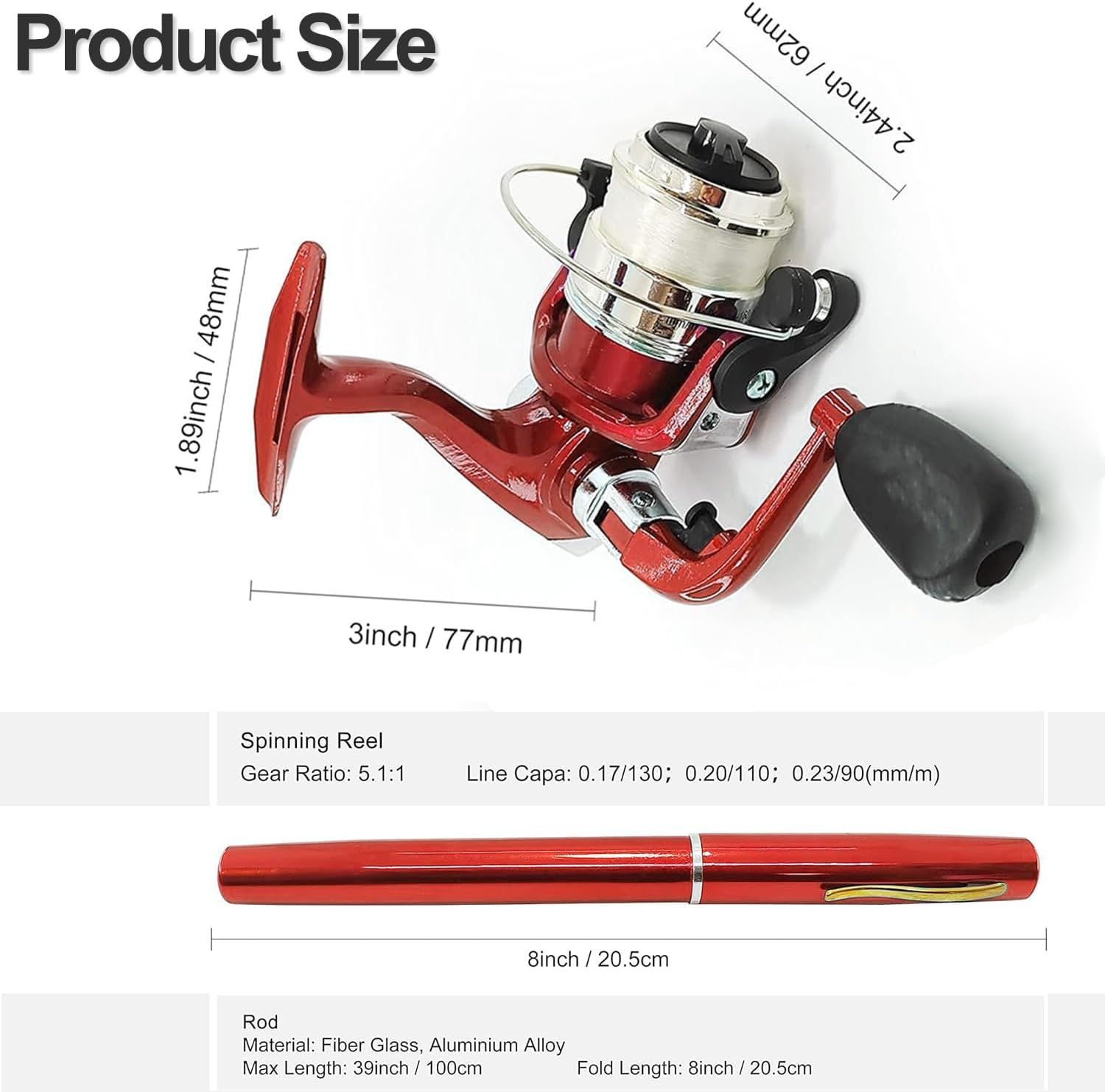 Pen Fishing Rod Reel Combo Set Premium Mini Pocket Collapsible Fishing Pole Kit Telescopic Fishing Rod with Spinning Reel image number 5