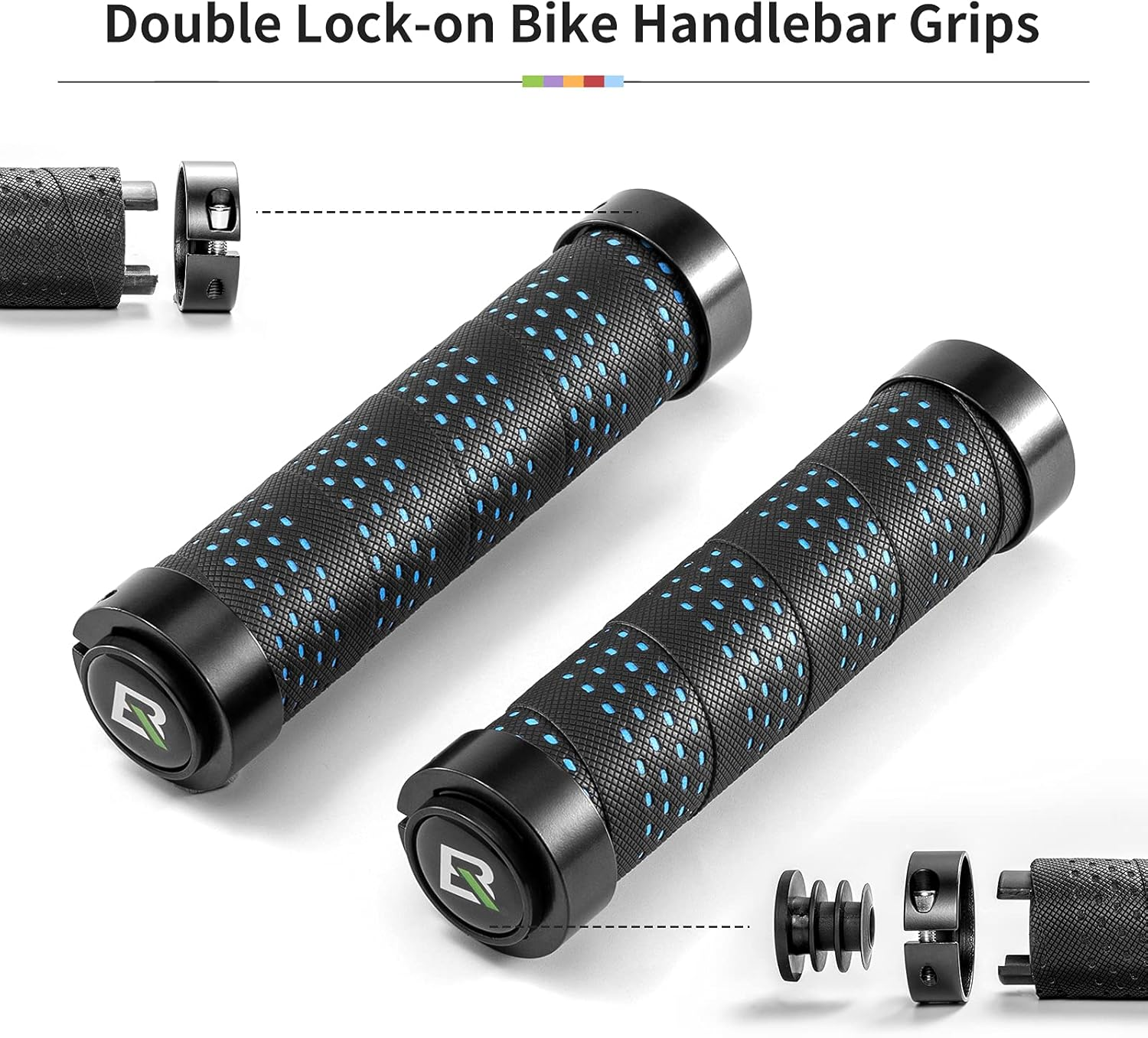 ROCKBROS Bike Handle Grips Non-Slip Bike Grips Double Lock-On Bicycle Handlebar Grips for BMX, MTB, Scooters, Folding Bikes 22.2Mm image number 1