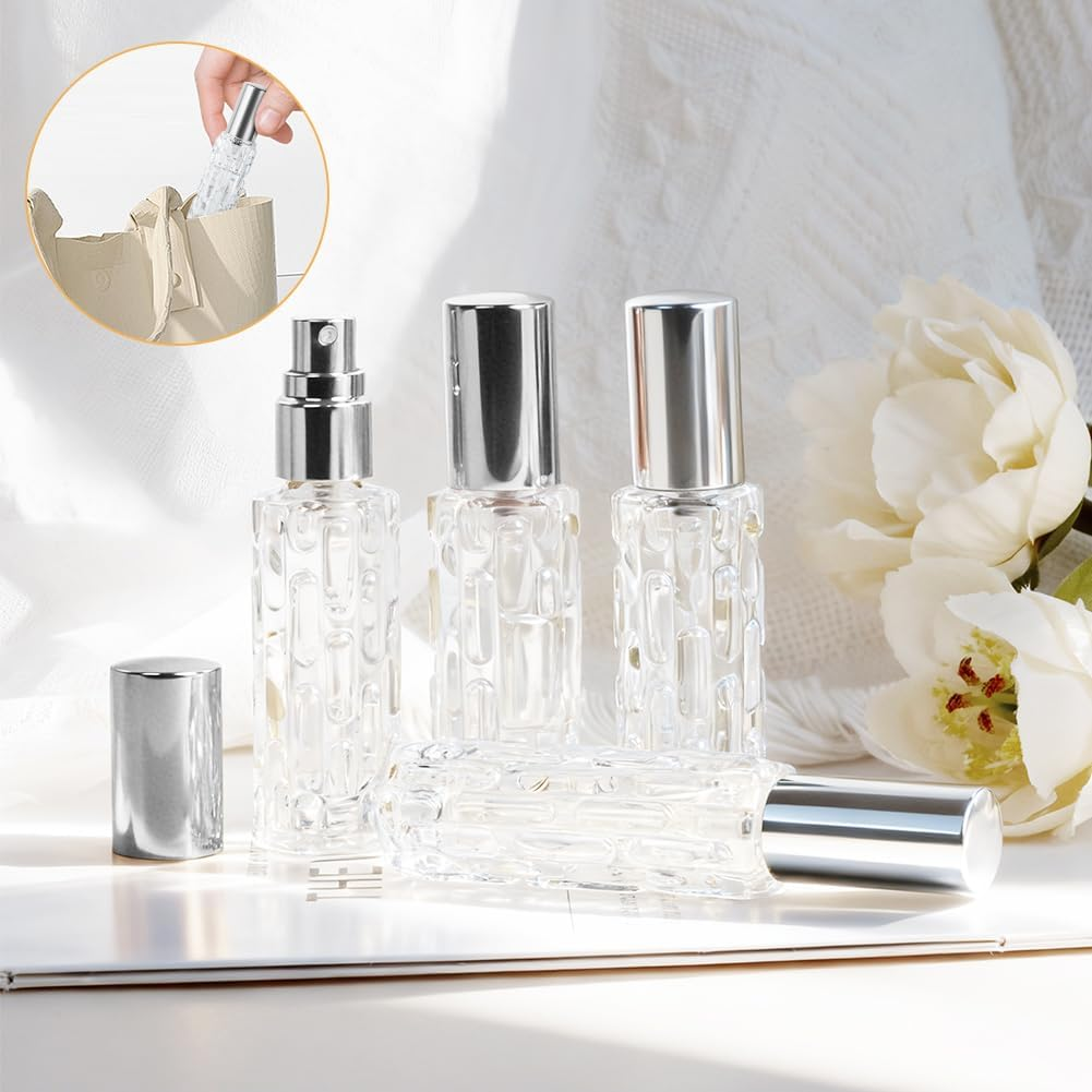 LOPHE Refillable Perfume Atomiser, 4 X 10 Ml, Travel Perfume Atomiser, Mini Perfume for on the Go, Bottler Perfume Bottle, Empty Gifts for Men and Women, Silver image number 4