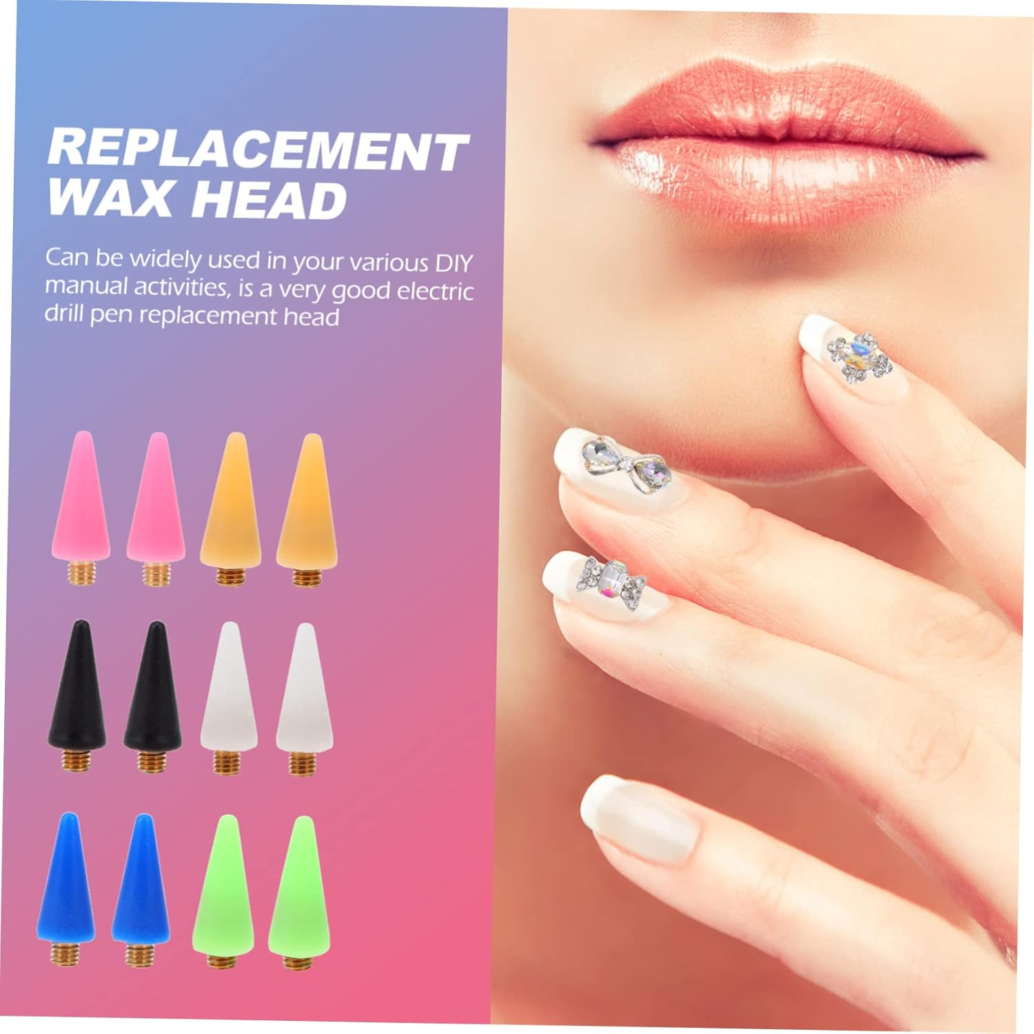 MOTHNUR 12Pcs Wax Replacement Tips for Rhinestone Picker Nail Dotting Pen Multi-Color White Black Yellow Blue Pink Green Easy to Install for Diy Nail Art image number 6