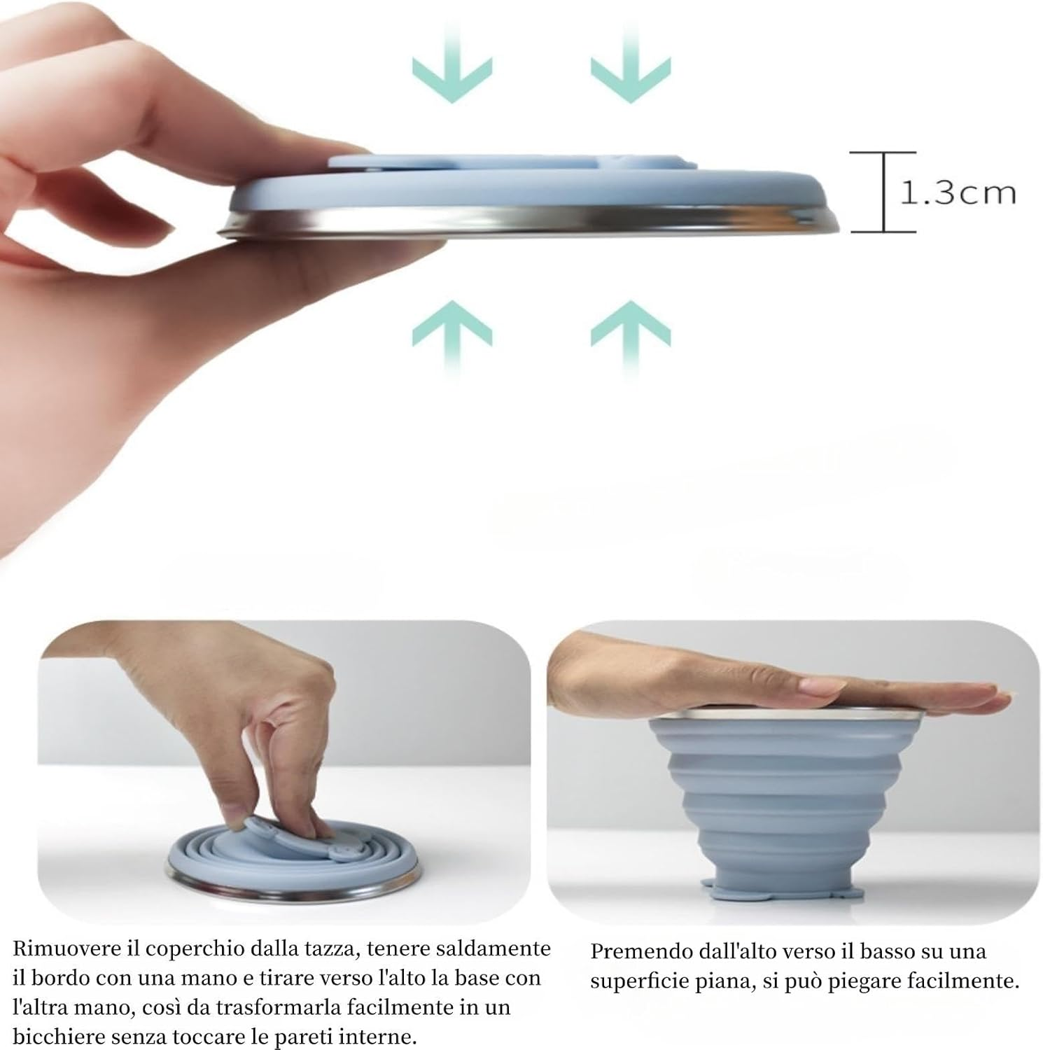 270Ml Portable Collapsible Travel Mug with Plastic Lid, Silicone Collapsible Cup, BPA Free, Reusable, Ideal for Picnic, Camping, Hiking and Travel(Blue+Blue) image number 3