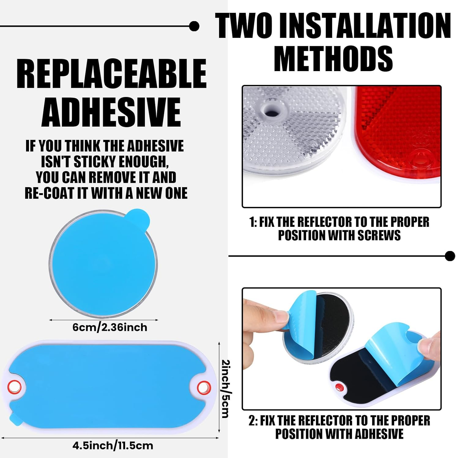 Kingdder 20 Pcs Front Reflector round Trailer Reflectors Oval Driveway Reflectors Self Adhesive Reflectors with Center Mounting Holes Reflective Mailbox Reflector for Roads Tunnels Gate (Silver, Red) image number 5