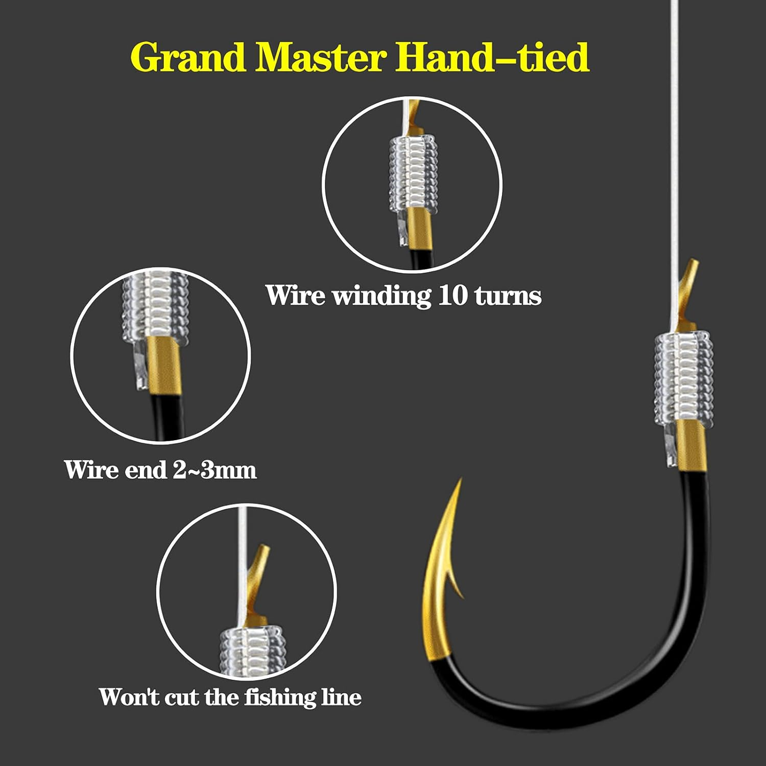 LNOJENR Fishing Hooks with Line, Strong Sharp Double Hook Rigs with Barbs, Pre Tied Fish Hooks Already Tied‑In Fishing Wire/Leader, Black Gold Fish Hook for Freshwater/Seawater (20 PCS), Medium, D10