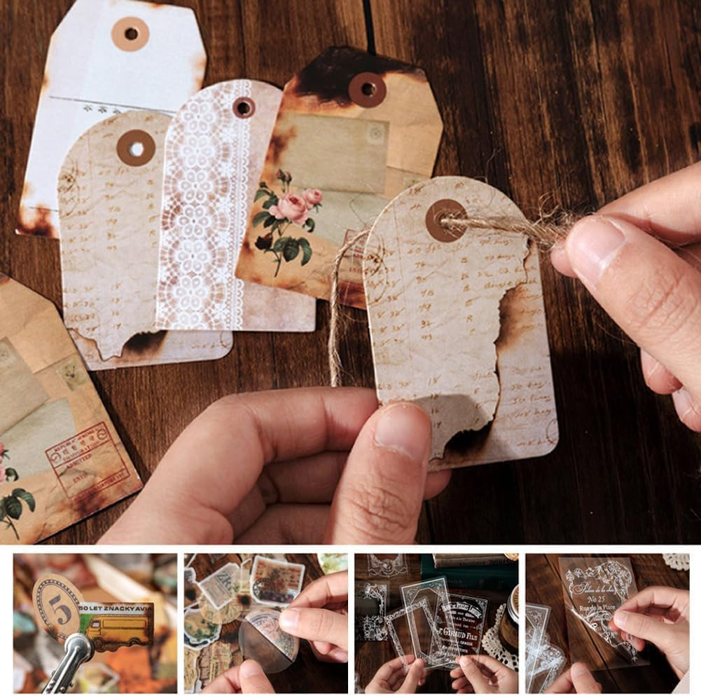 YSHIGUING 200Pcs Vintage Scrapbooking Stickers Pack Scrapbook Paper Accessories Journaling Supplies Stickers Kit Scrapbooking Deco Stickers for Journal DIY Craft Letters Card Making (Letter Series) image number 1