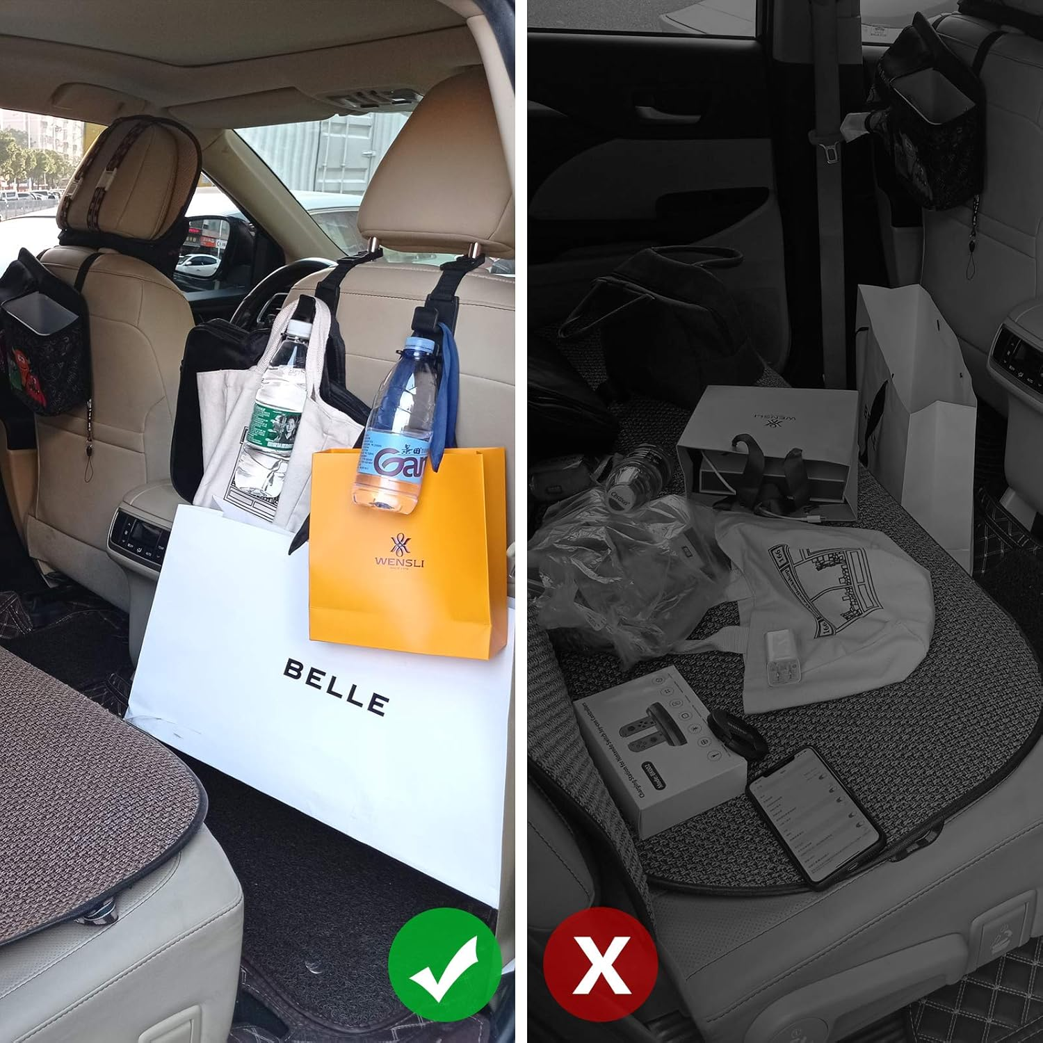 Car Seat Headrest Hook, 4 Pack Universal Car Storage Headrest Hanger Holder Hooks, Vehicle Strong and Durable Backseat Hanger for Handbag Purse Coat and Grocery Bag image number 3