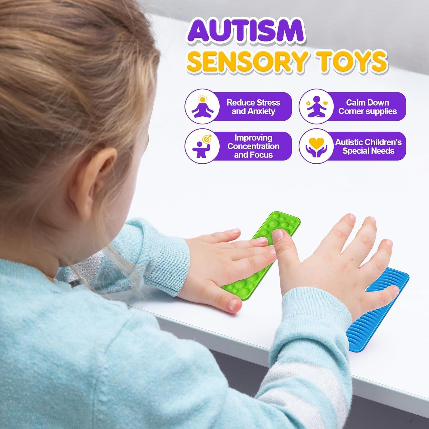 Sensory Fidget Toys Kids Adults: 8 Pack Textured Suction Toys for Autism Kids Calming - Sensory Stickers for Anxiety Relief Items - Fidget Strips for Classroom Desk - Travel Toys Road Trip Activities image number 5