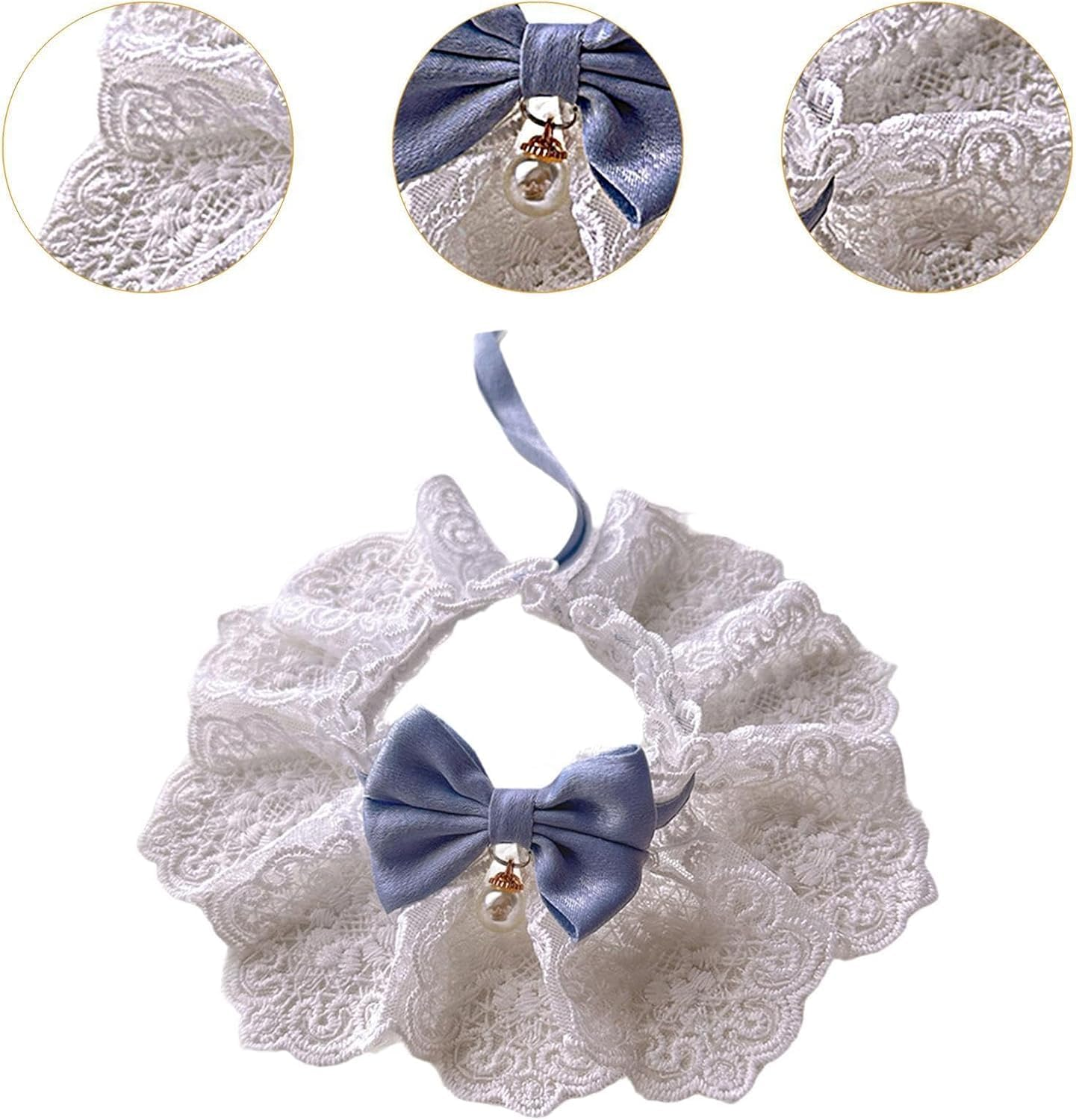 JCBCKJ Cute Cat Bow Collar Breakaway Floral Aesthetic Cats Bowtie Collar Bow Tie with Bell for Indoor Cats Kitten and Small Dogs Puppies 7-11Lbs （Blue M） image number 5