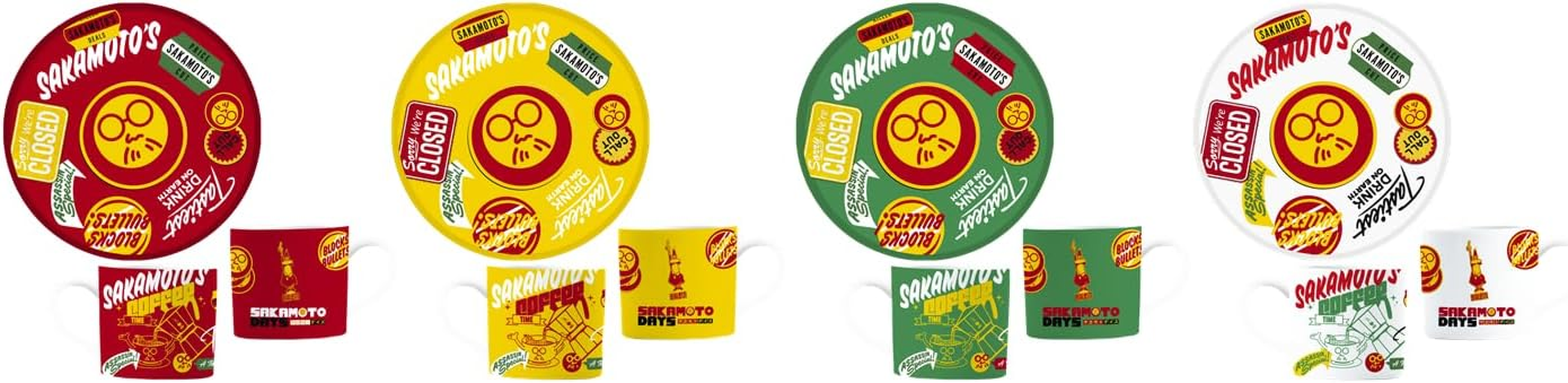 Bialetti - Sakamoto Days Cup & Saucer, Set of 4 Cups and Saucers, Porcelain