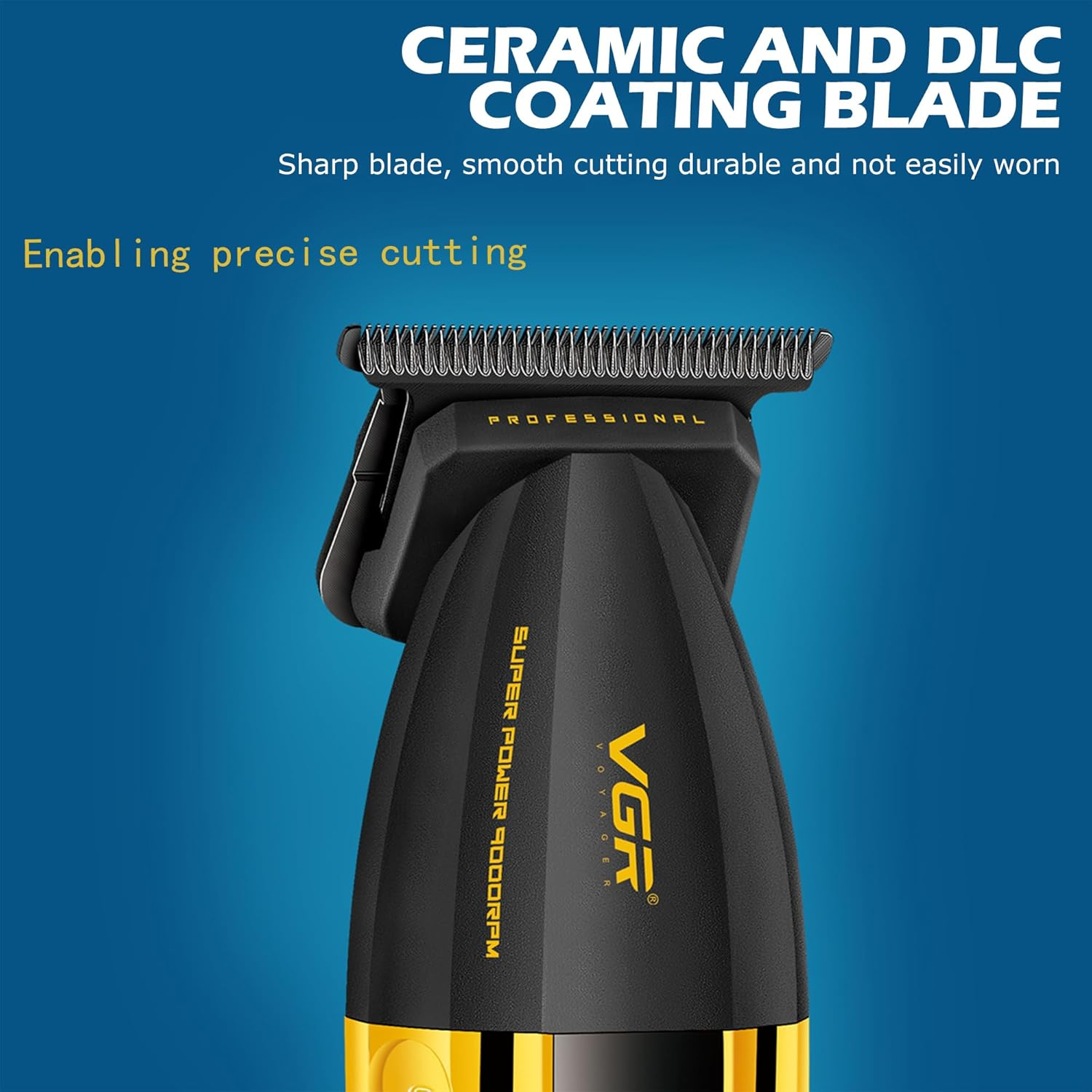 VGR 285T Small Hair Trimmer for Men, 9000RPM Professional Beard Trimmer for Men, Zero Gapped Ceramic & DLC T Blade Clippers for Hair Cutting, Cordless Hair Clippers Barber Kit with LED Display image number 3