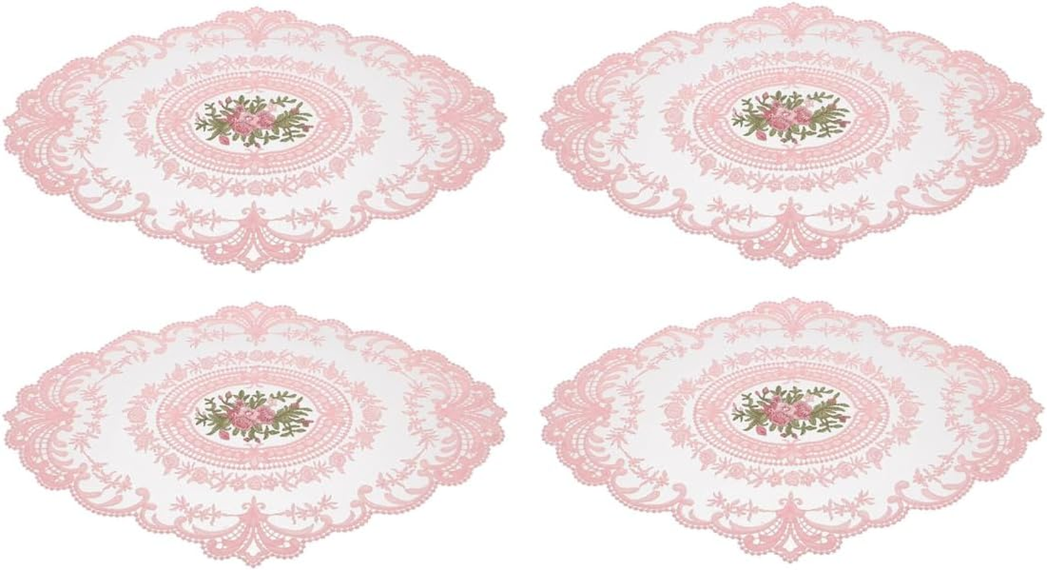 AIMALL 4-Pack Vintage Oval Crochet Placemats, Handmade French Lace Doilies, 12.2X16.5 Inches