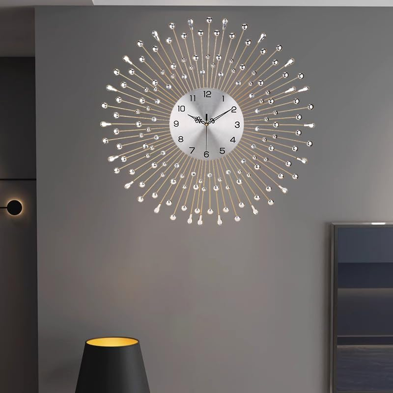 Large Wall Clock Decorative with Dazzling Crystals, Battery Operated Modern Elegance, Metal Wall Clocks for Living Room & Bedroom Decor, Exquisite Kitchen Decoration Clock 20 Inch Sm888-50Diy image number 4