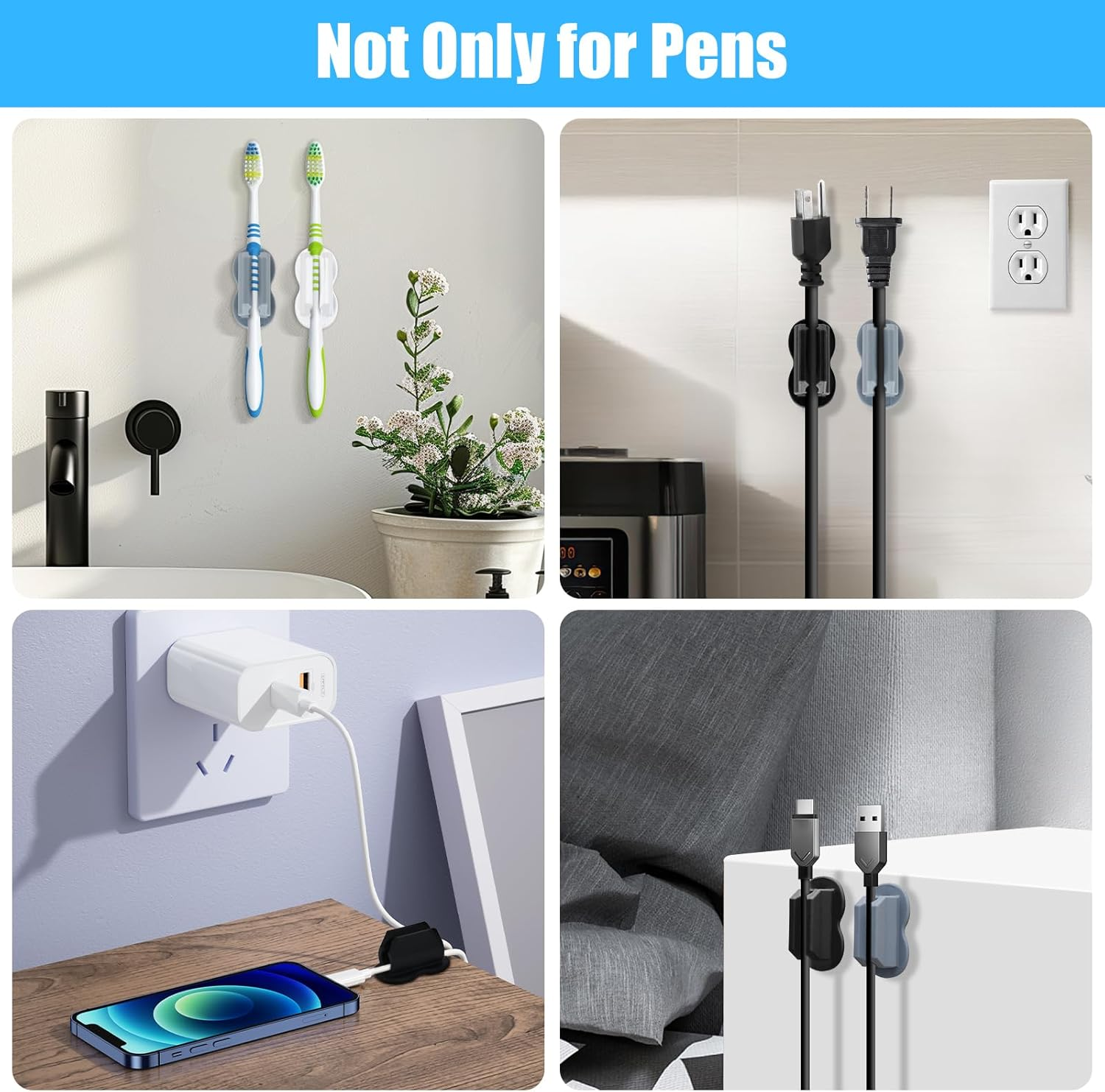 6 Pack Upgraded Pen Holder, Adhesive Pencil Pen Holder for Desk & Wall, Marker Holder, Pen Holder for Clipboard, Teacher Supplies for Classroom Kids Desk Cord Organizer Accessories Cable Clips Holder image number 2