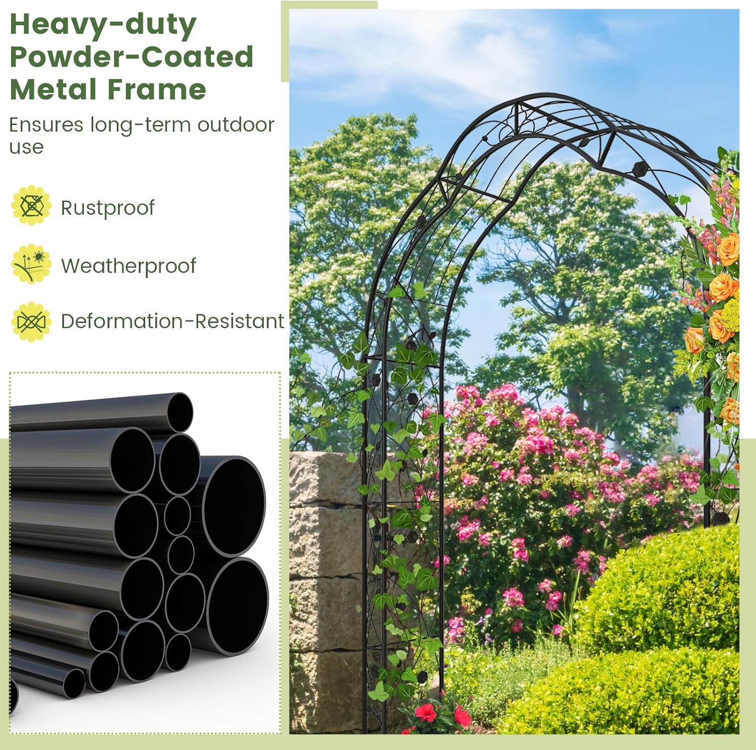 Giantex - 2 Half Garden Arch Trellis, 8.2Ft Metal Garden Gazebo 7 Sizes Easy to Assemble Archway Climbing Plants Roses Vines Outdoor Trellis Pergola Ultimate image number 3